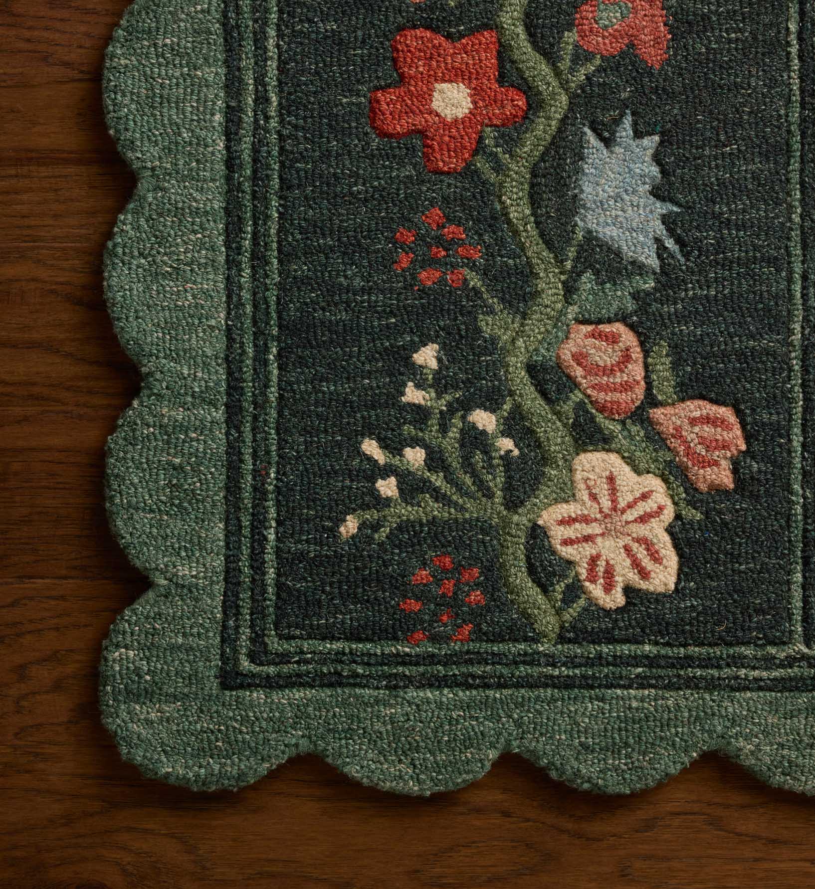 Cloverpaperco™ - Thistle Wool Hooked Rug - Forest