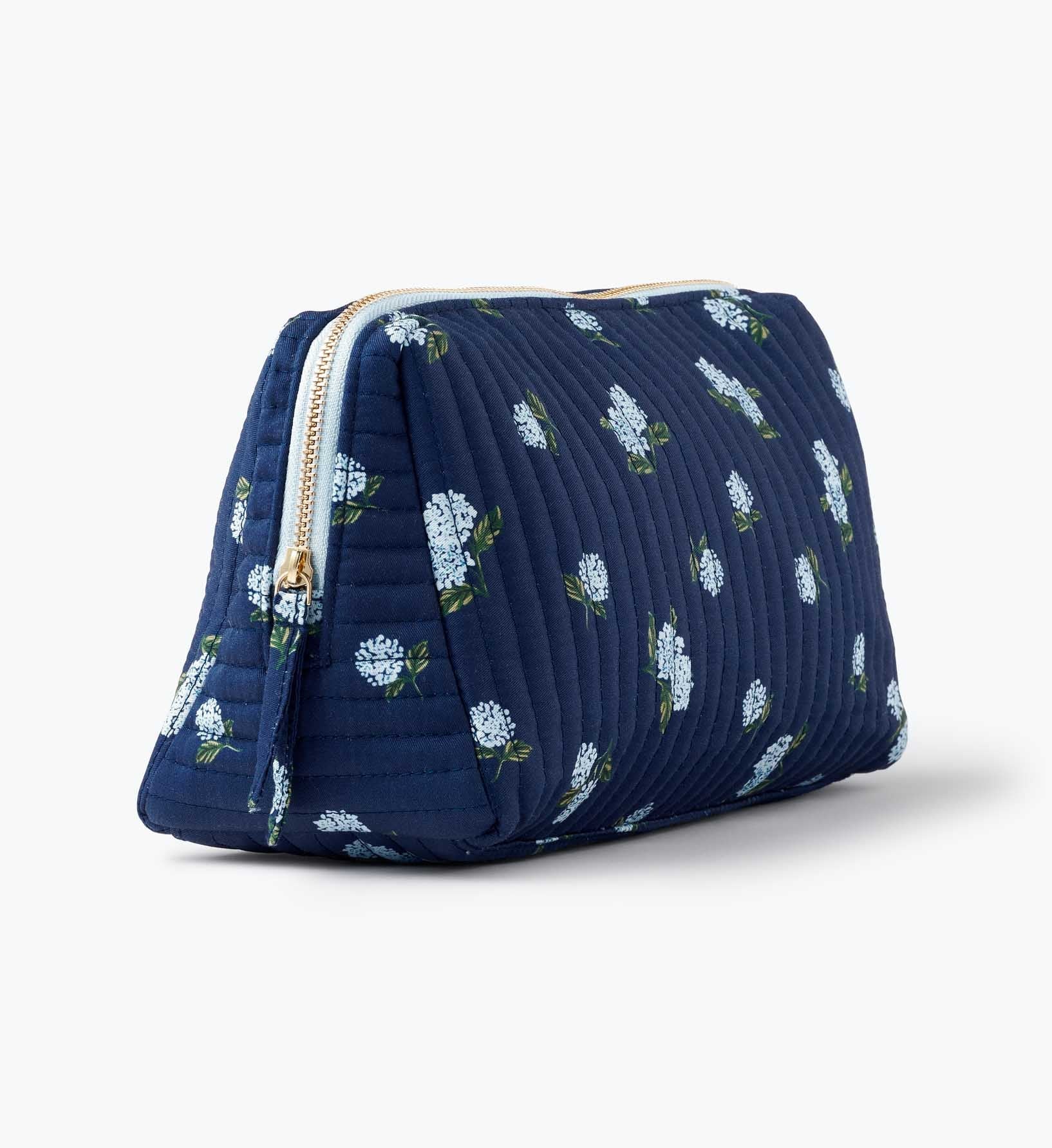 Cloverpaperco™ - Quilted Large Cosmetic Pouch - Ditsy Hydrangea
