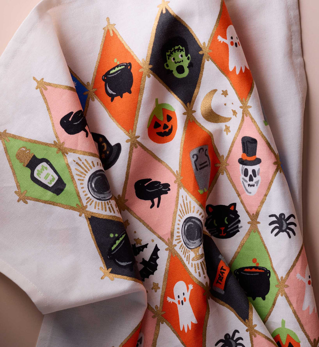 Cloverpaperco™ - Tea Towel - Halloween Argyle