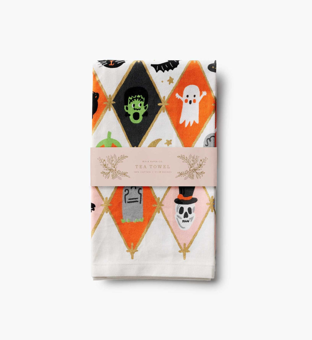 Cloverpaperco™ - Tea Towel - Halloween Argyle