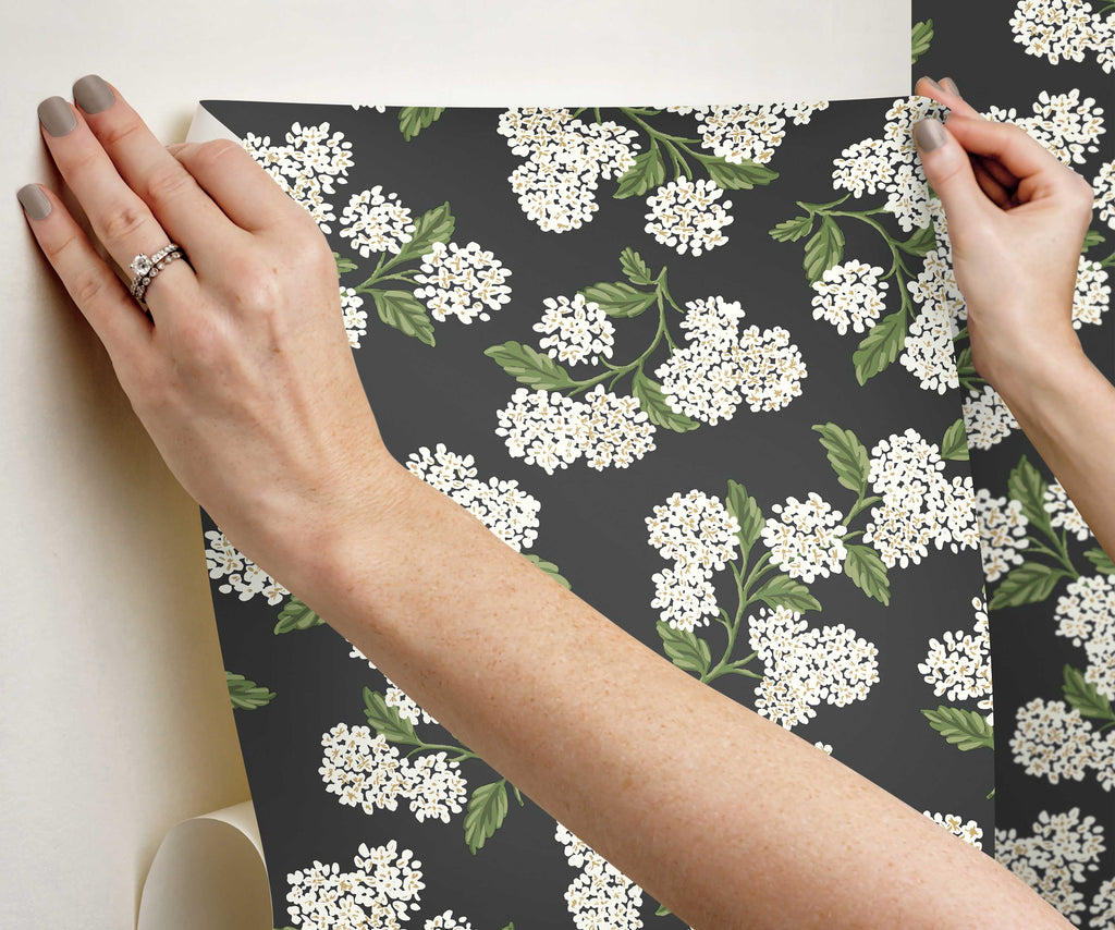 Cloverpaperco™ - Hydrangea Peel & Stick Wallpaper - Black & White