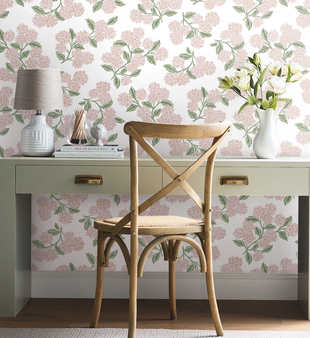 Cloverpaperco™ - Hydrangea Peel & Stick Wallpaper - Pink & White