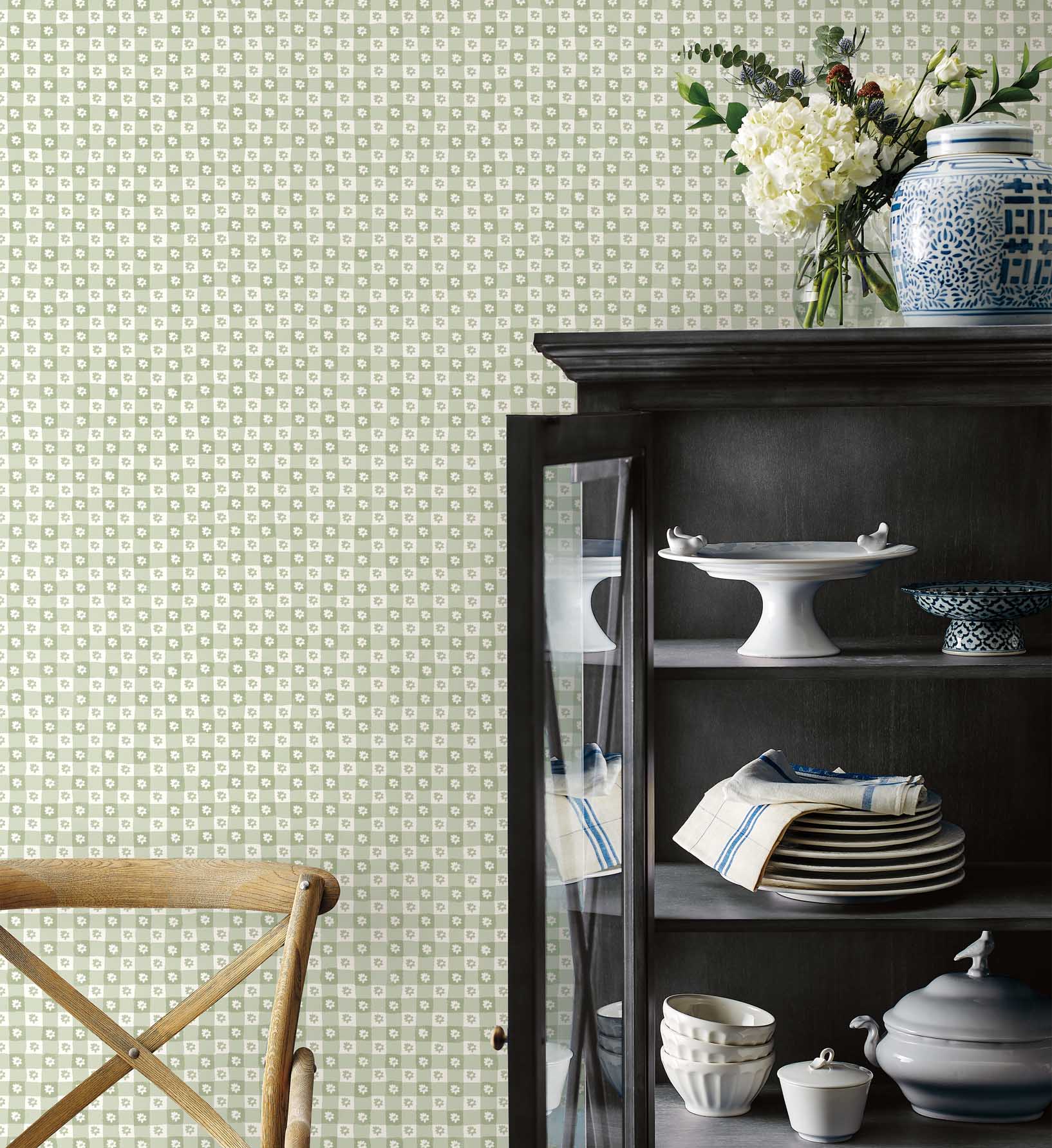 Cloverpaperco™ - Daisy Gingham Peel & Stick Wallpaper - Green