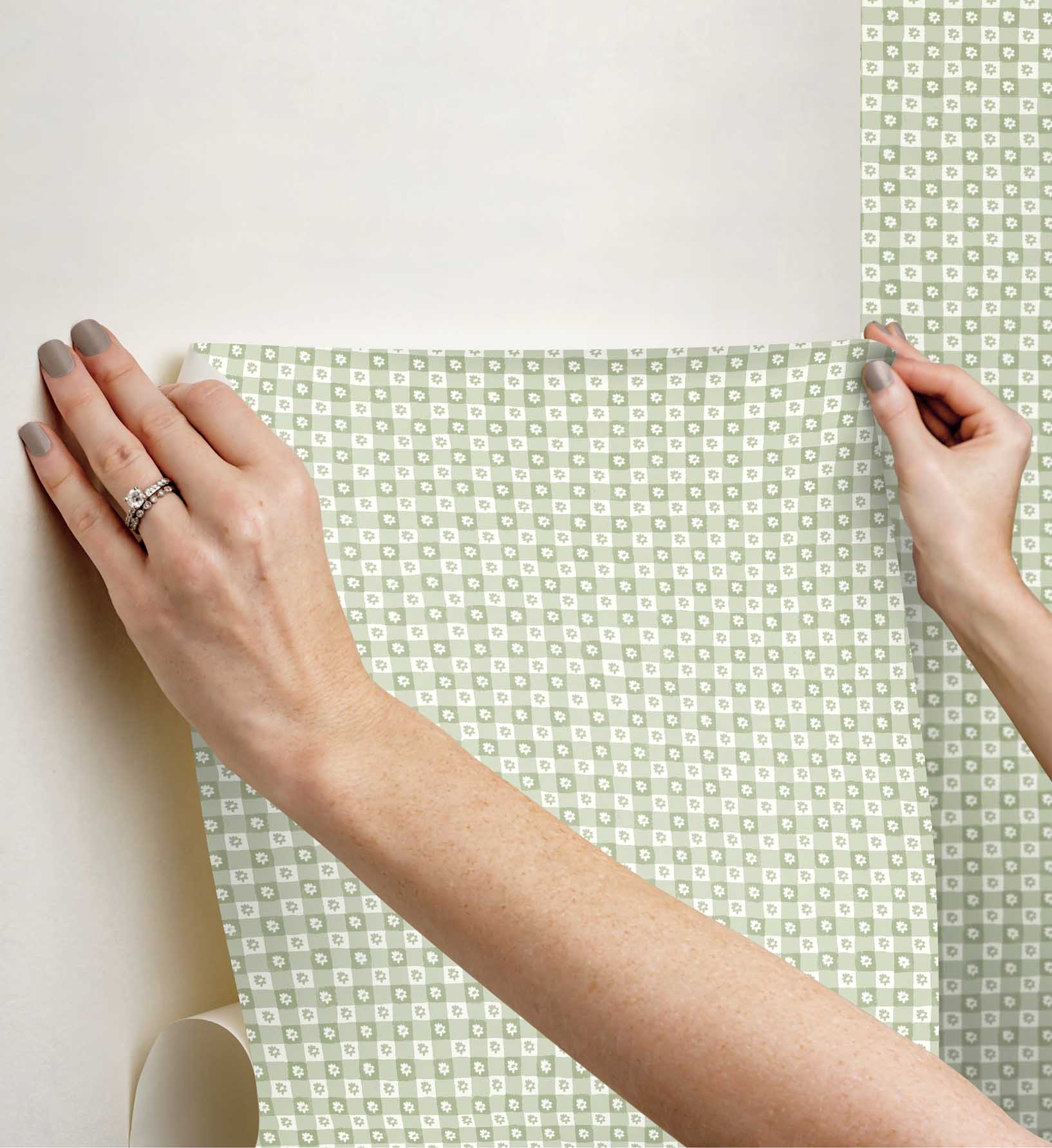 Cloverpaperco™ - Daisy Gingham Peel & Stick Wallpaper - Green