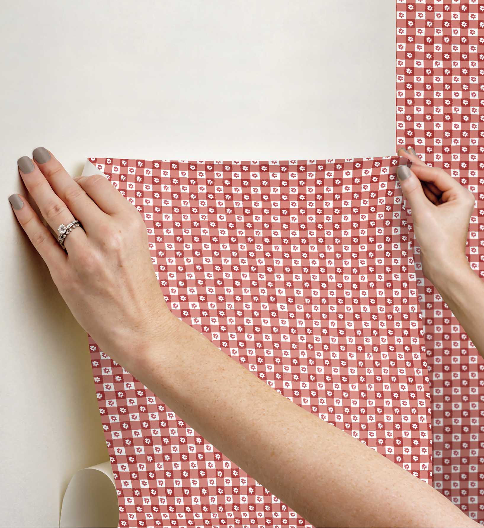 Cloverpaperco™ - Daisy Gingham Peel & Stick Wallpaper - Red