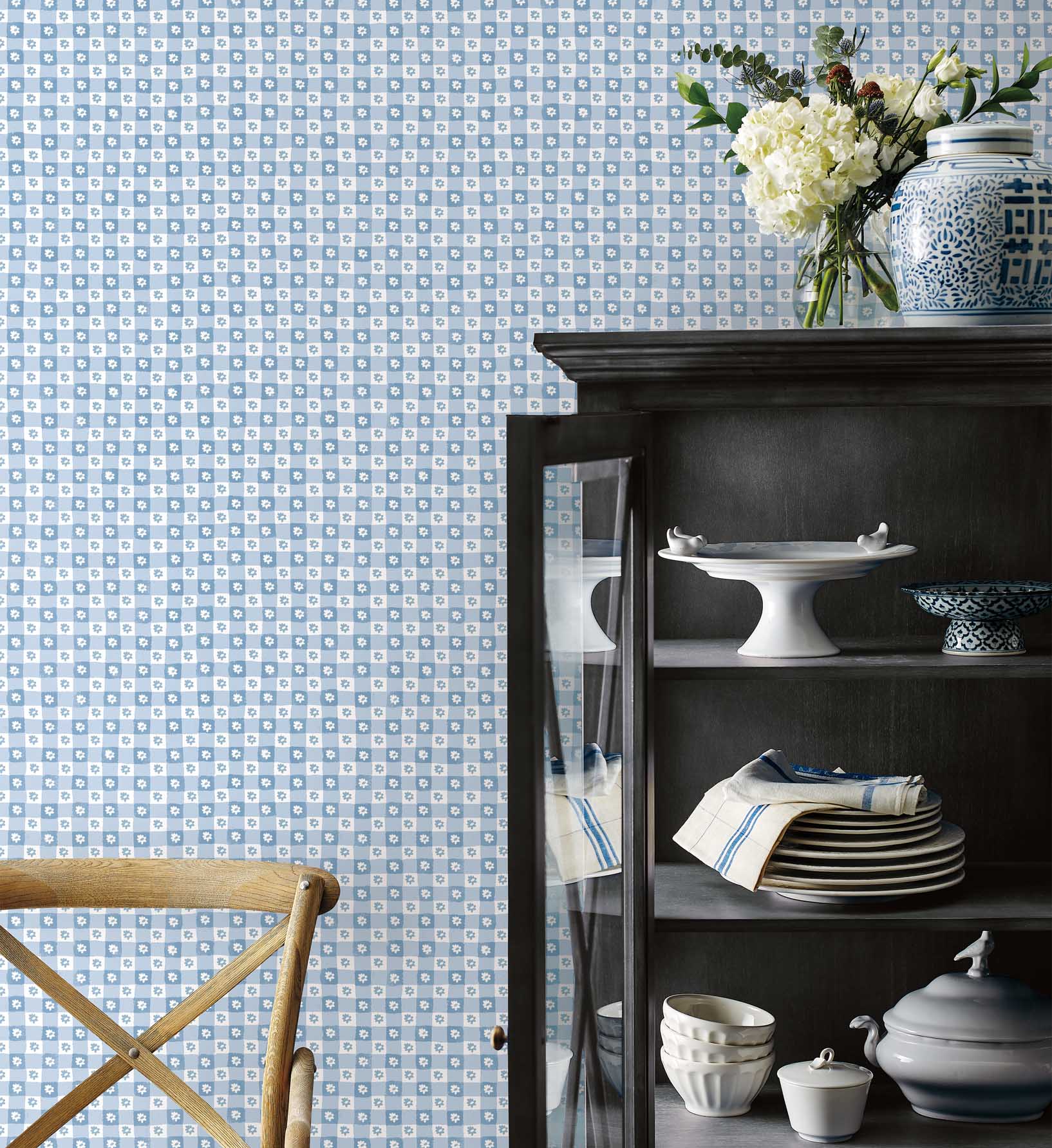 Cloverpaperco™ - Daisy Gingham Peel & Stick Wallpaper - Blue