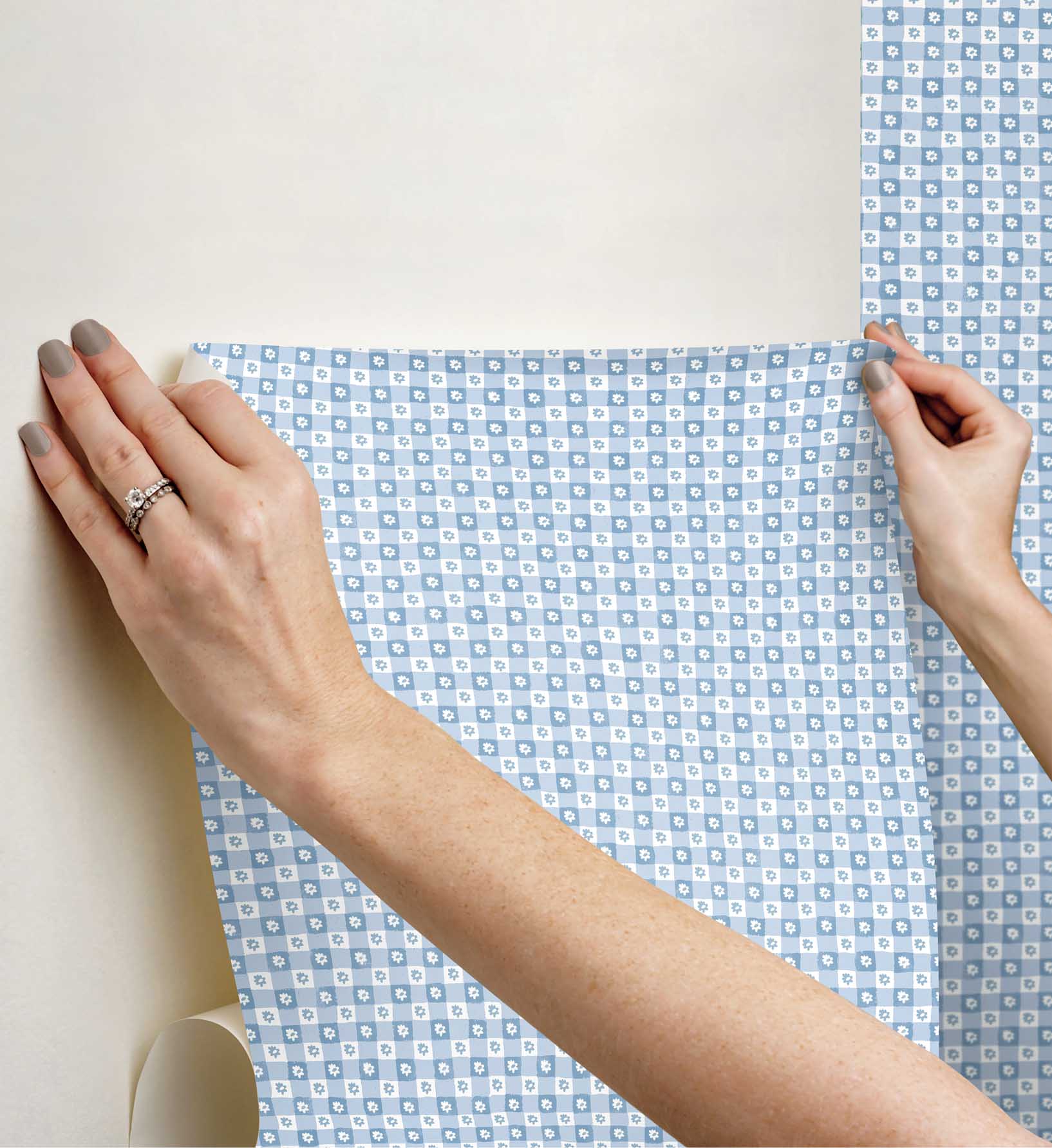 Cloverpaperco™ - Daisy Gingham Peel & Stick Wallpaper - Blue