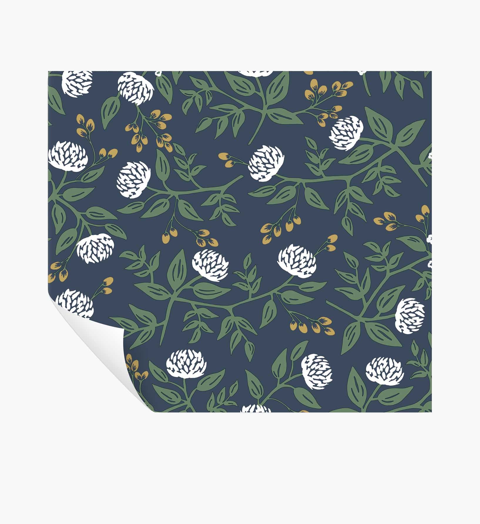 Cloverpaperco™ - Peonies Peel & Stick Wallpaper - Navy