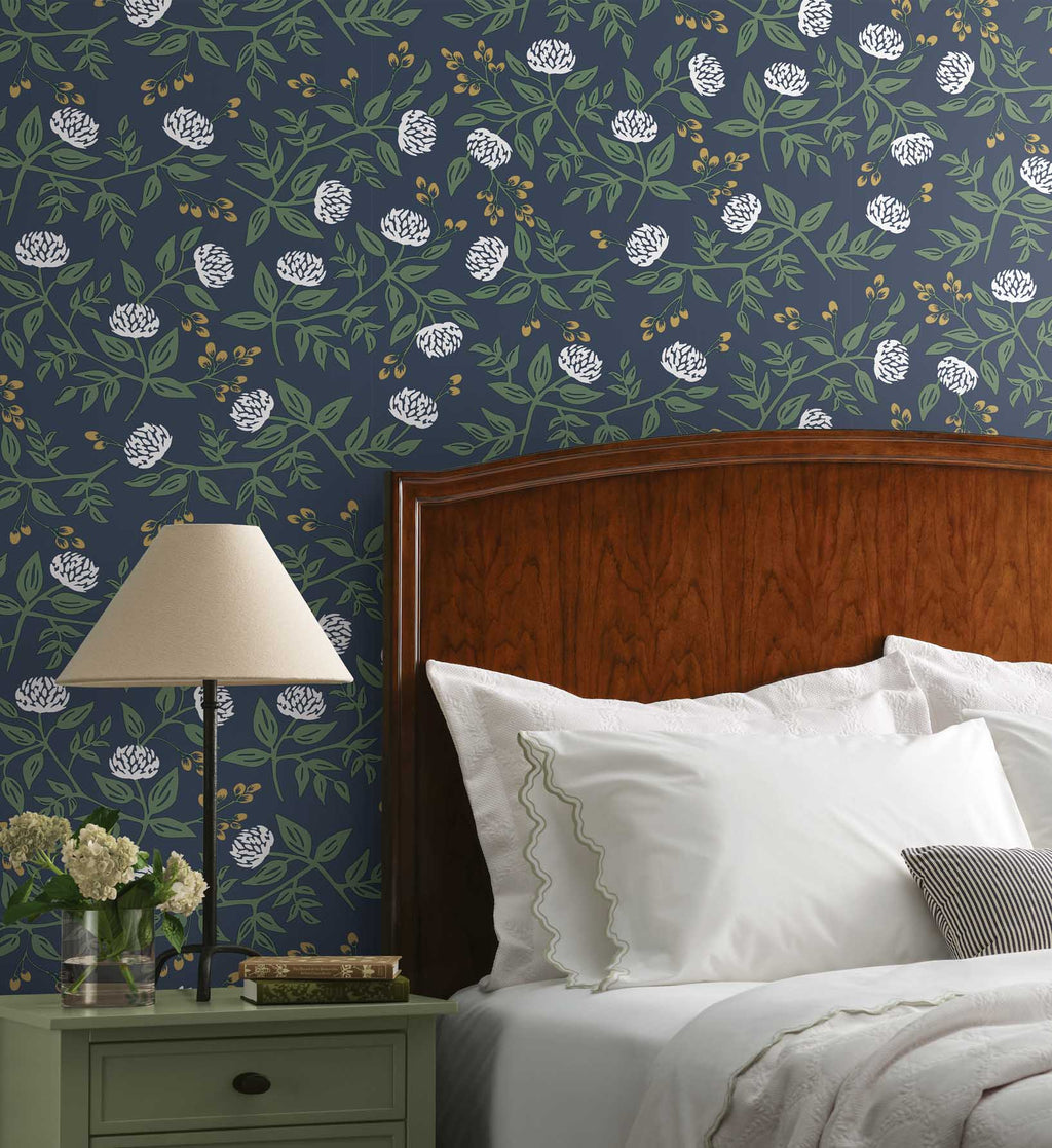 Cloverpaperco™ - Peonies Peel & Stick Wallpaper - Navy