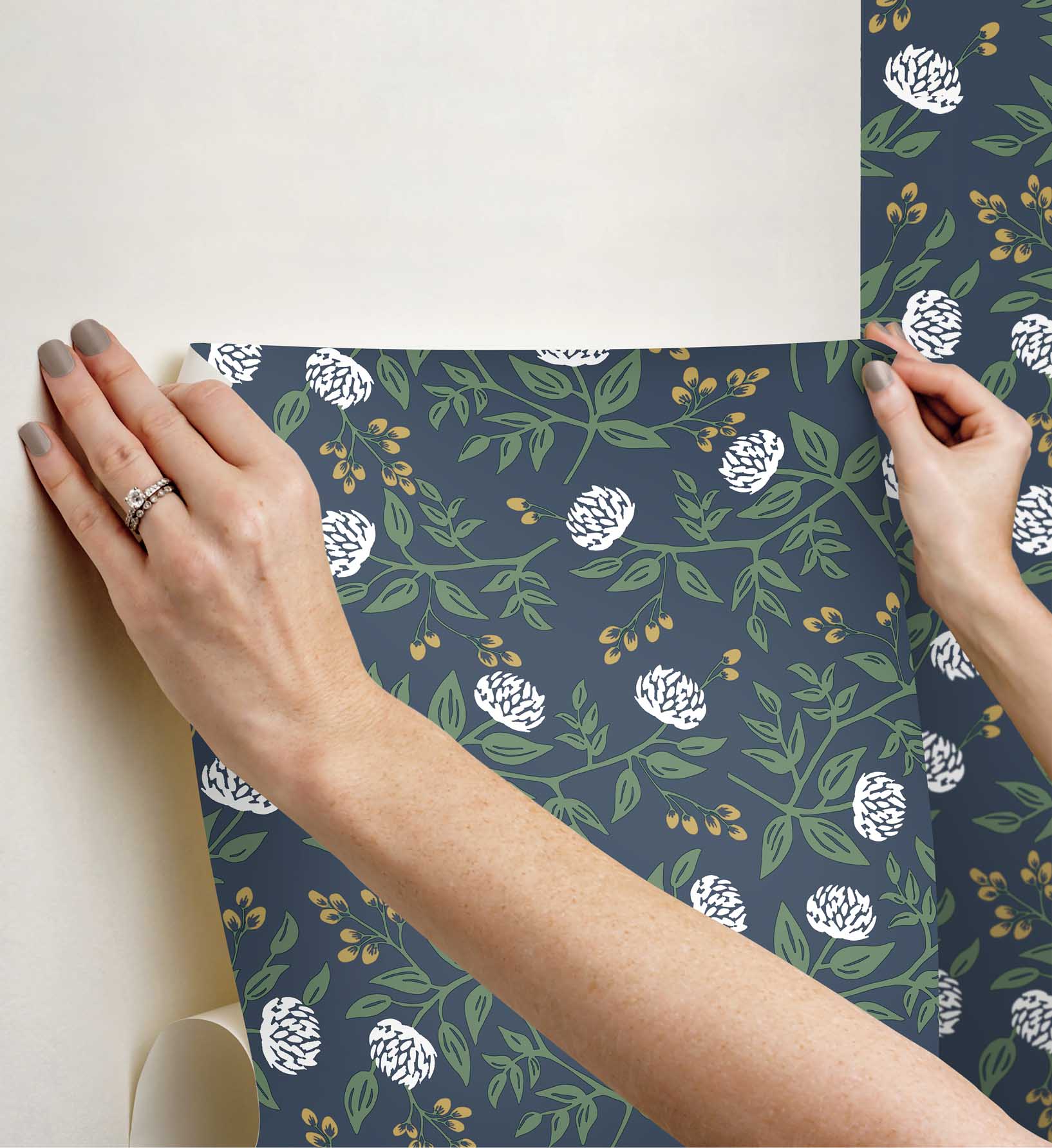 Cloverpaperco™ - Peonies Peel & Stick Wallpaper - Navy