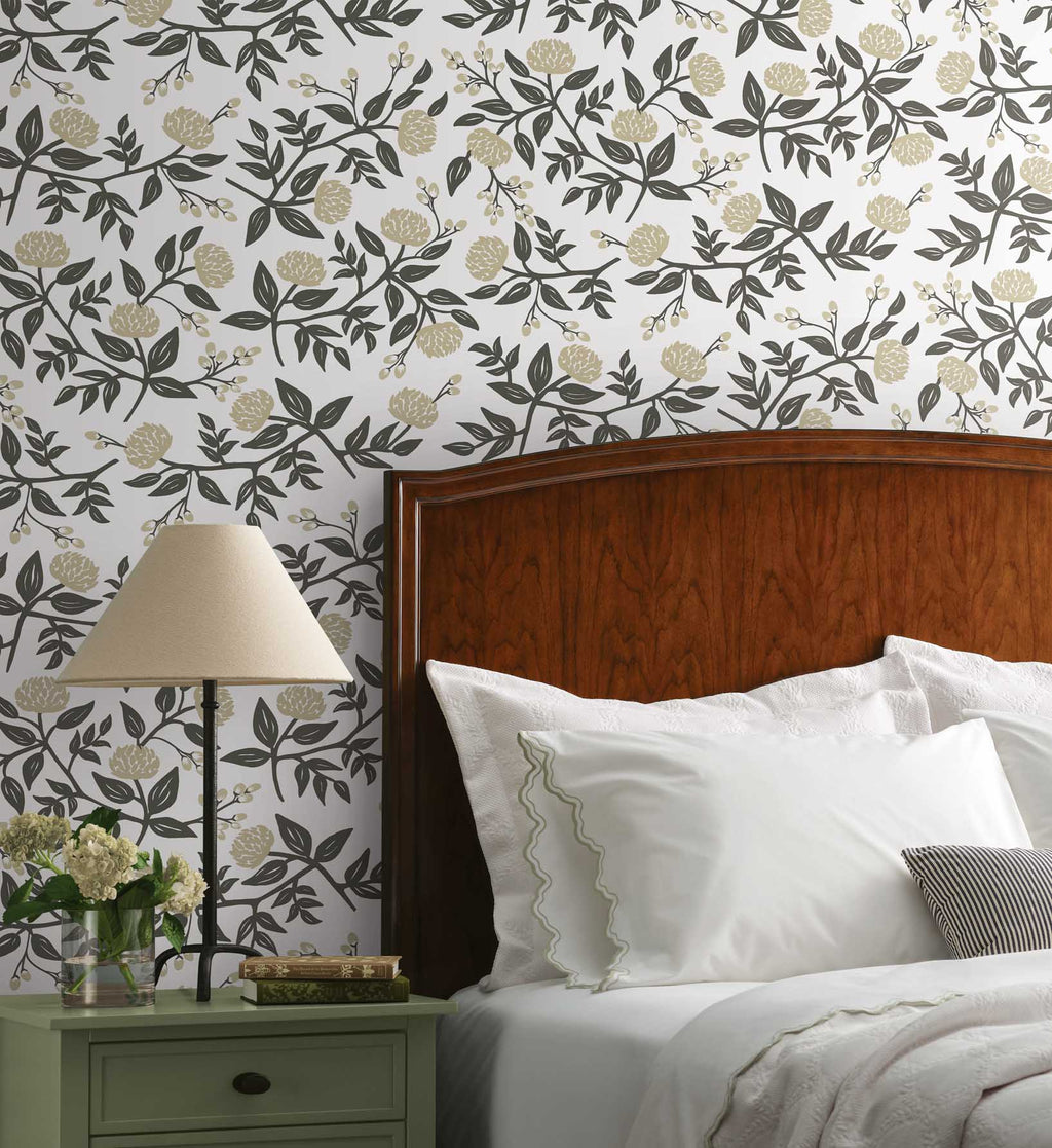 Cloverpaperco™ - Peonies Peel & Stick Wallpaper - White