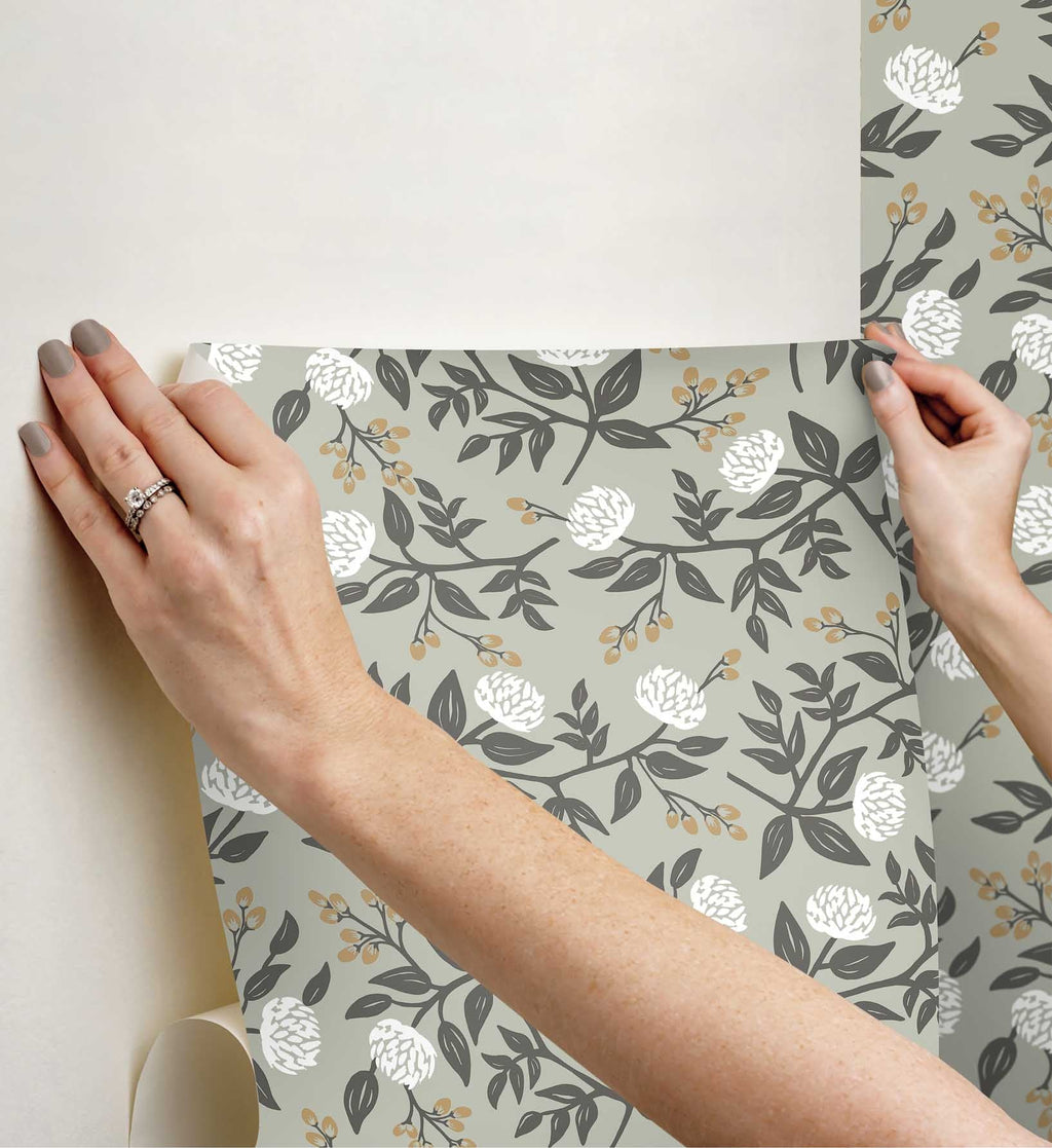 Cloverpaperco™ - Peonies Peel & Stick Wallpaper - Smoke