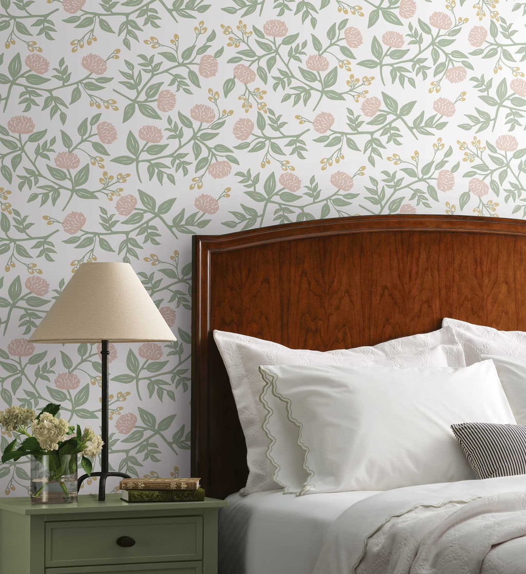Cloverpaperco™ - Peonies Peel & Stick Wallpaper - Blush
