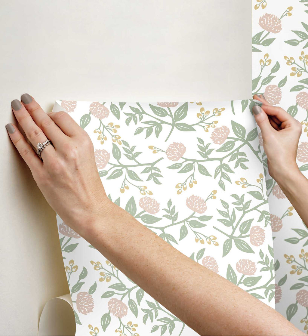 Cloverpaperco™ - Peonies Peel & Stick Wallpaper - Blush