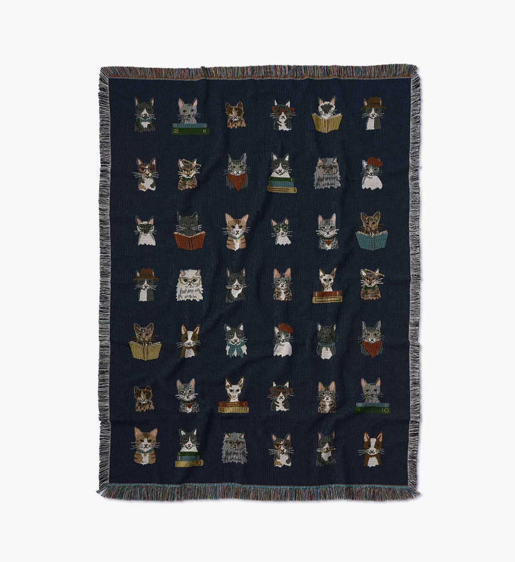 Cloverpaperco™ - Woven Blanket - Studious Cats