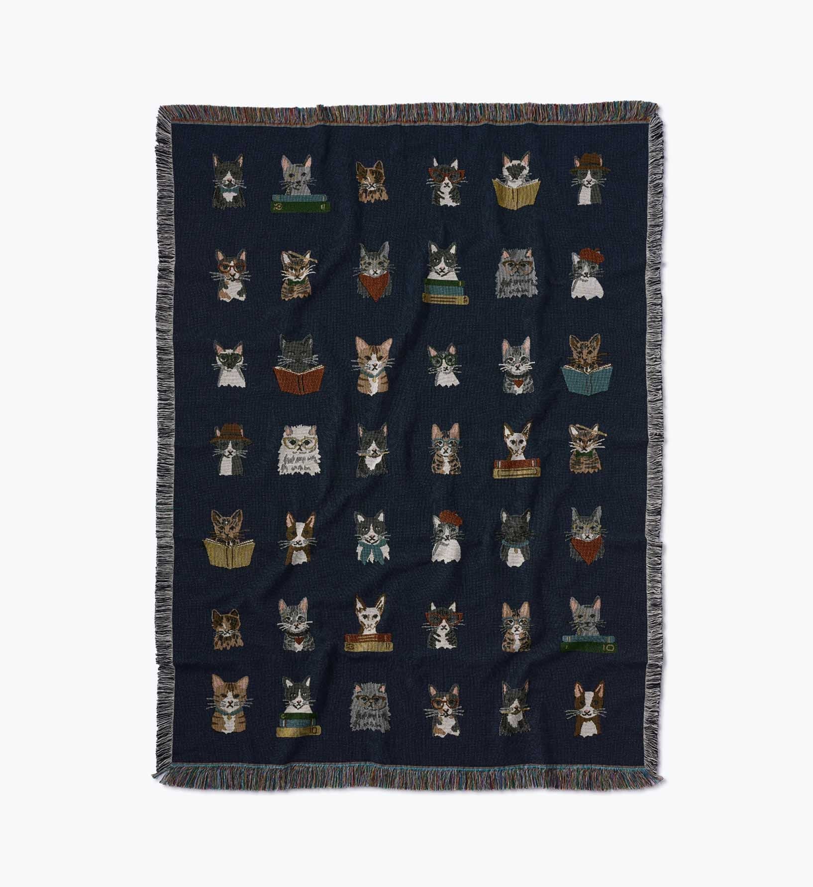 Cloverpaperco™ - Woven Blanket - Studious Cats