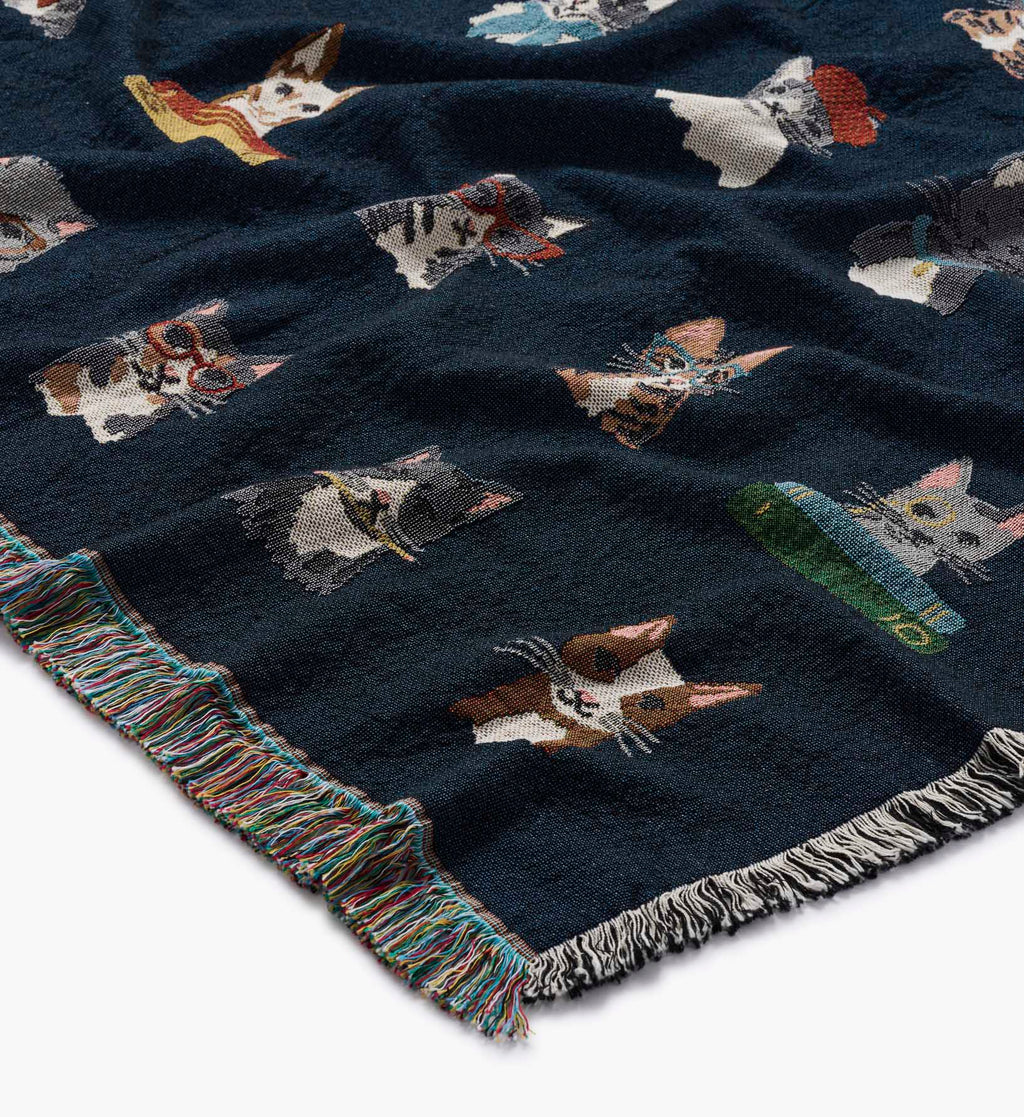 Cloverpaperco™ - Woven Blanket - Studious Cats