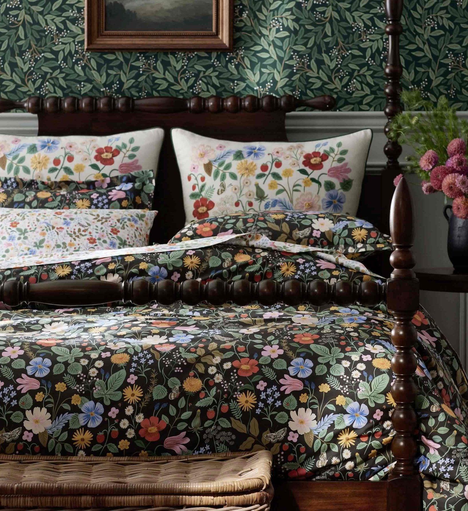 Cloverpaperco™ - Percale Flat Sheet - Strawberry Fields White