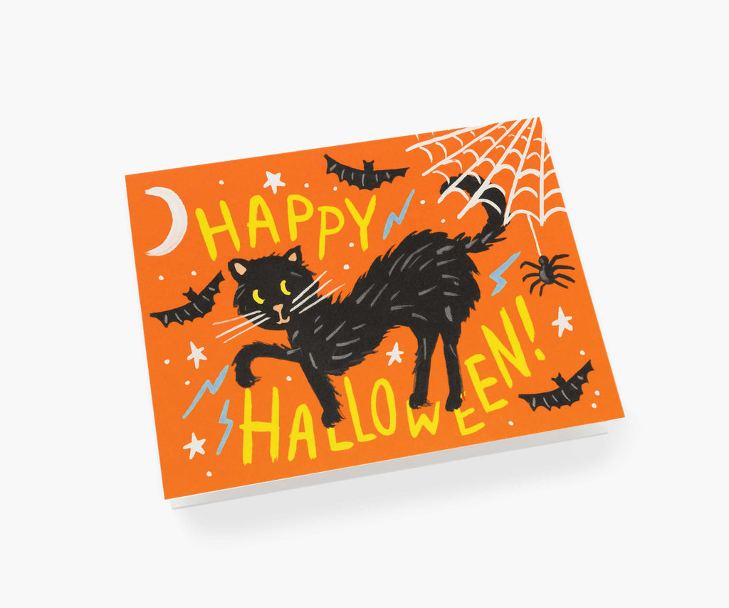 Cloverpaperco™ - Black Cat Halloween Card - Single Card