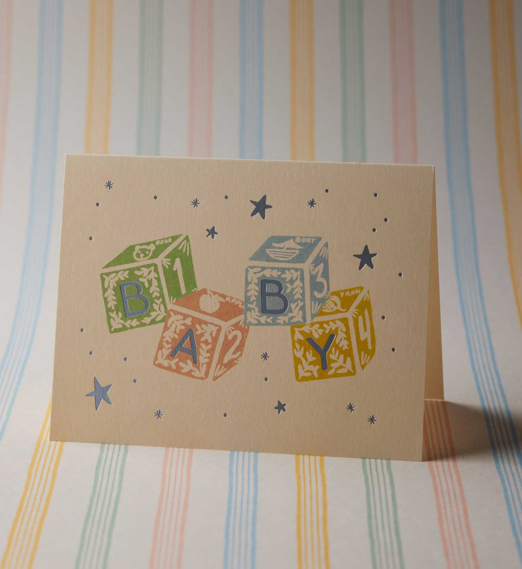 Cloverpaperco™ - Classic Baby Blocks Baby Card - Single Card