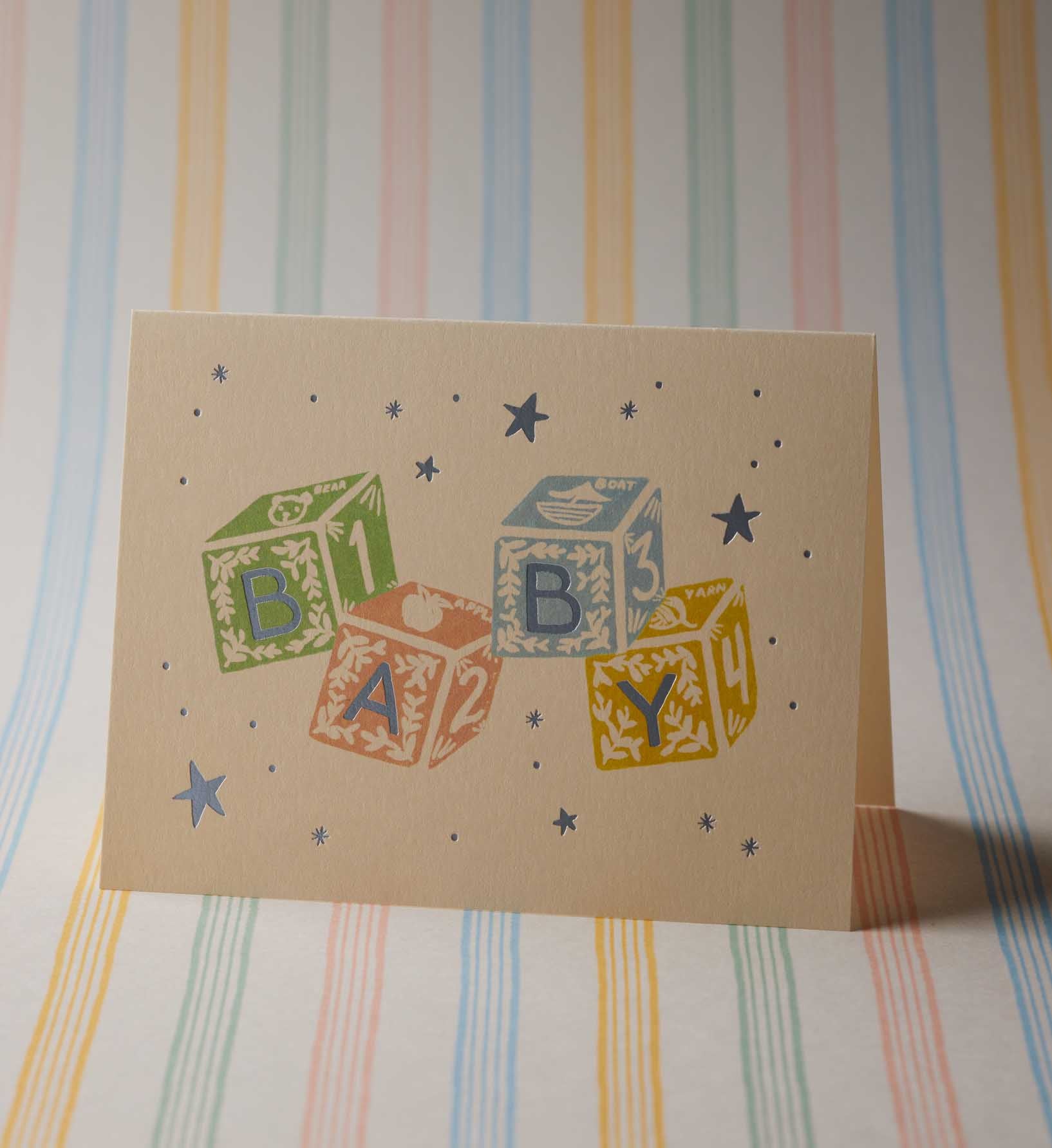 Cloverpaperco™ - Classic Baby Blocks Baby Card - Single Card