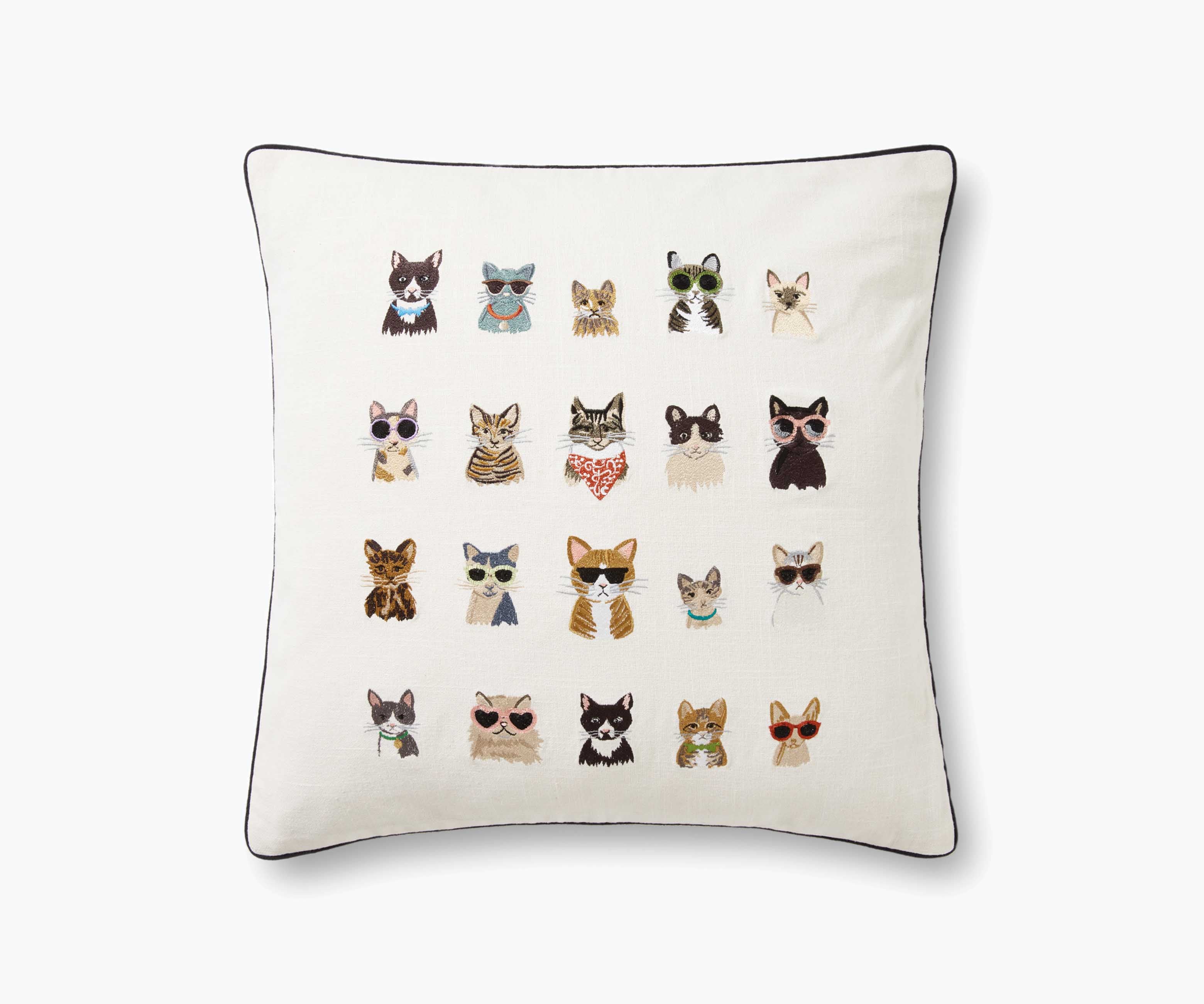 Cloverpaperco™ - Cool Cats Embroidered Pillow - Cream
