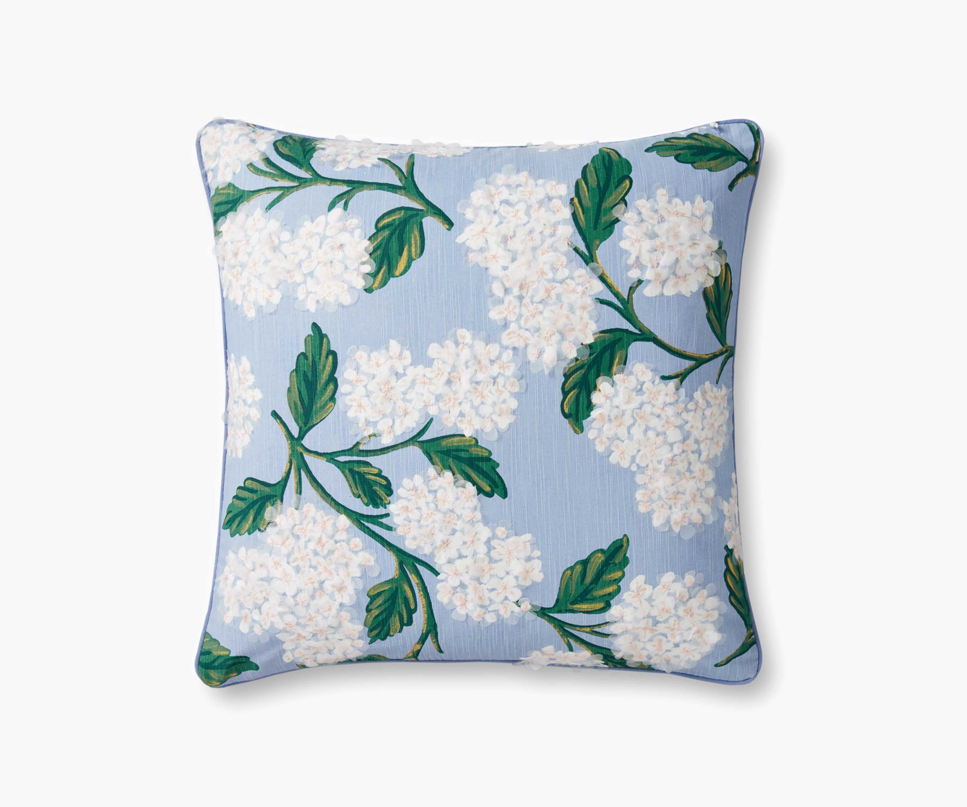 Cloverpaperco™ - Hydrangea Embellished Pillow - Blue