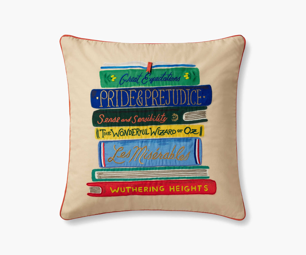Cloverpaperco™ - Book Club Embroidered Pillow - Cream