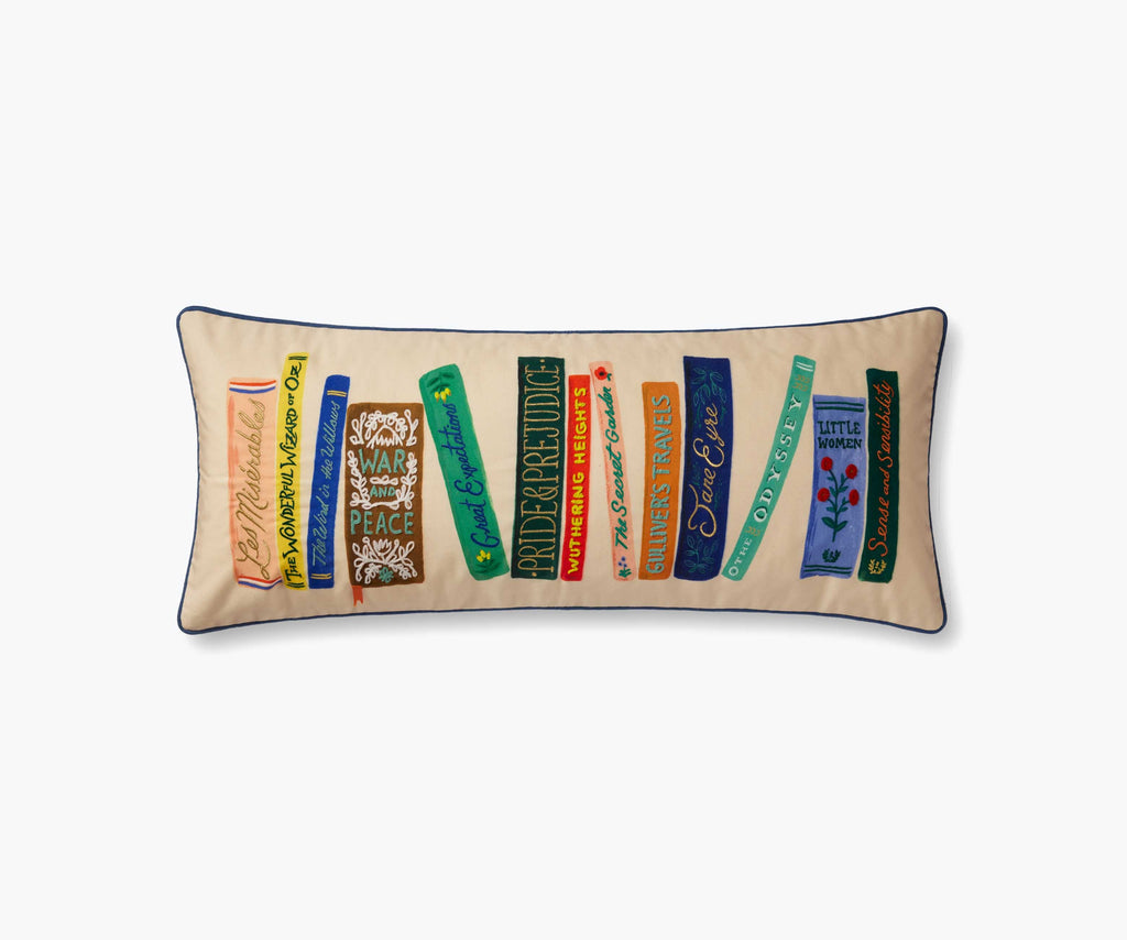 Cloverpaperco™ - Book Club Embroidered Lumbar Pillow - Cream