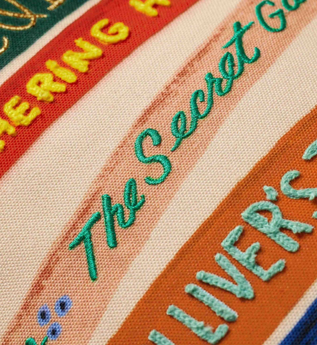 Cloverpaperco™ - Book Club Embroidered Lumbar Pillow - Cream