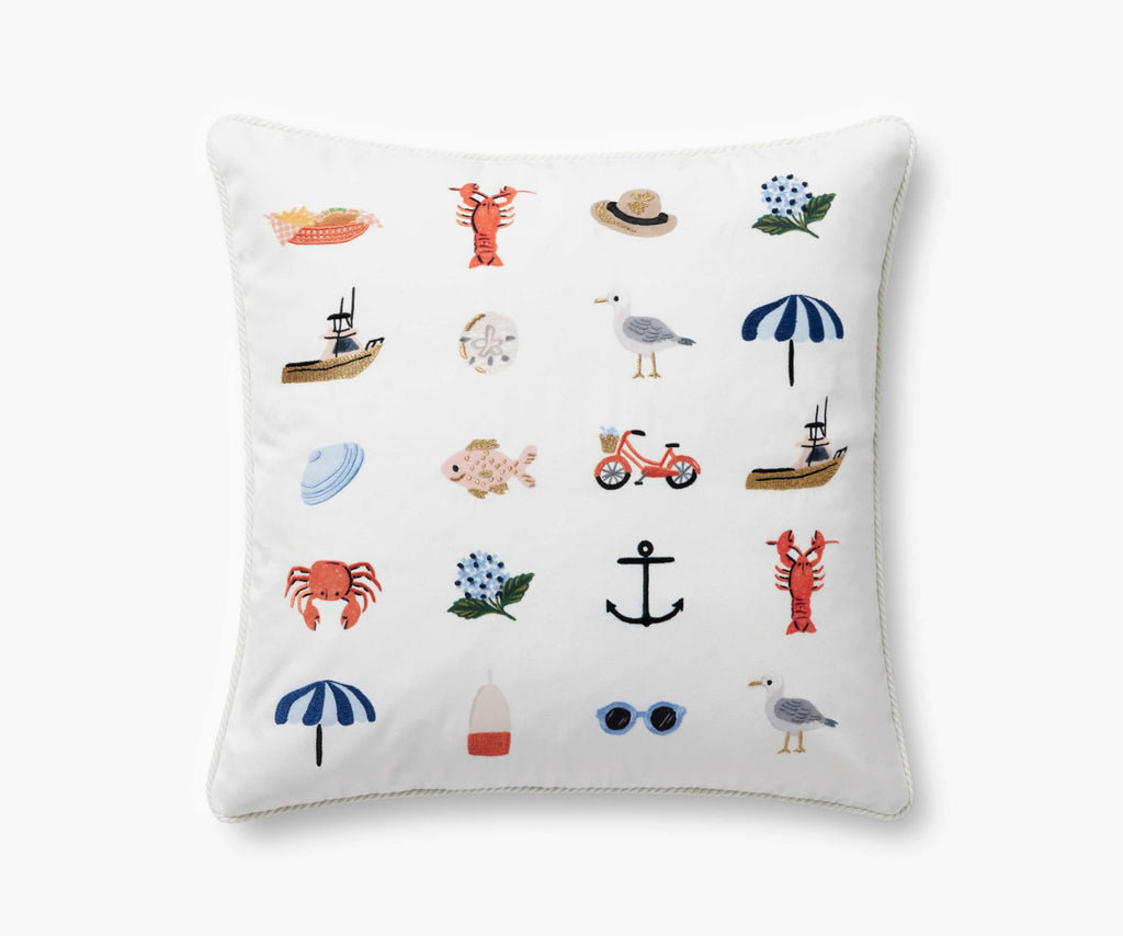Cloverpaperco™ - Seaside Embroidered Pillow - White