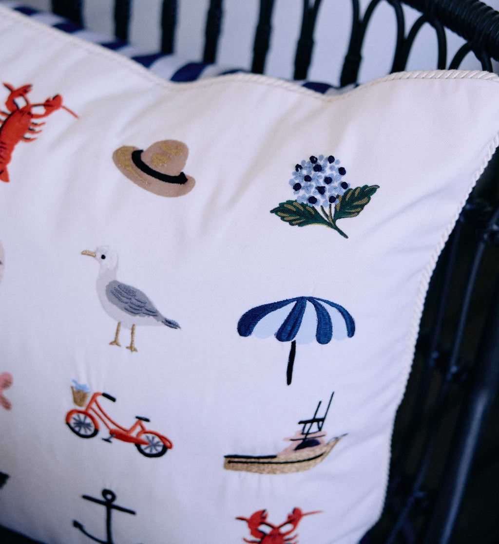Cloverpaperco™ - Seaside Embroidered Pillow - White