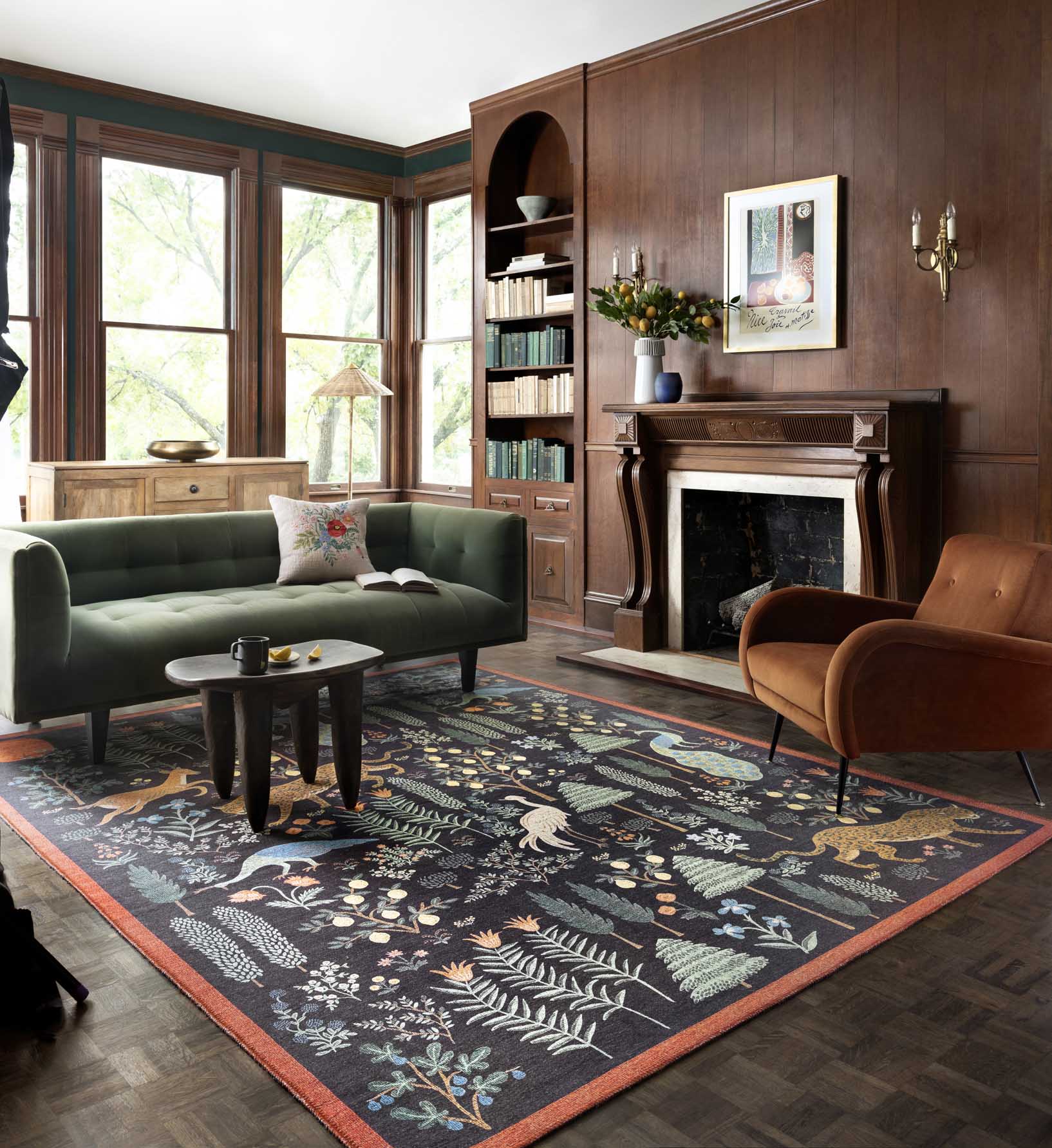 Cloverpaperco™ - Menagerie Les Fauves Printed Rug - Black