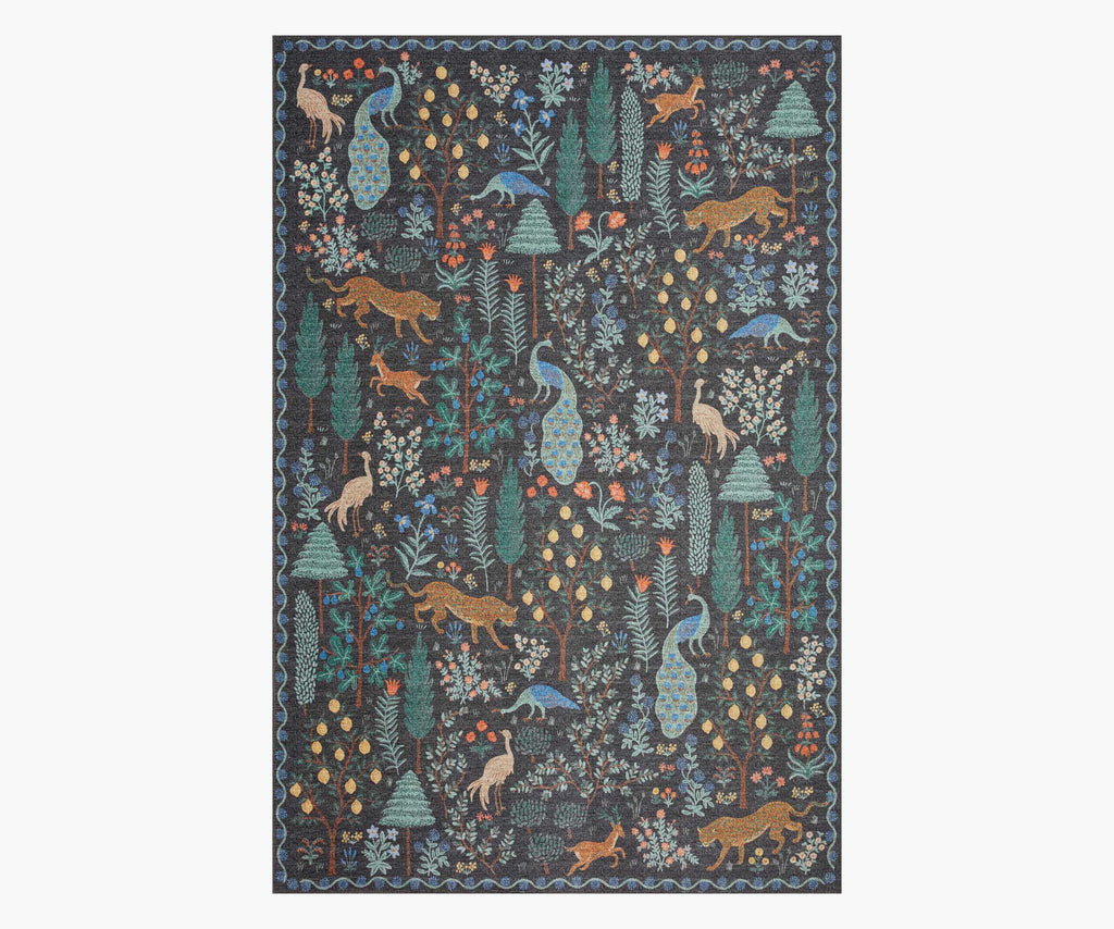 Cloverpaperco™ - Menagerie Forest Printed Rug - Black