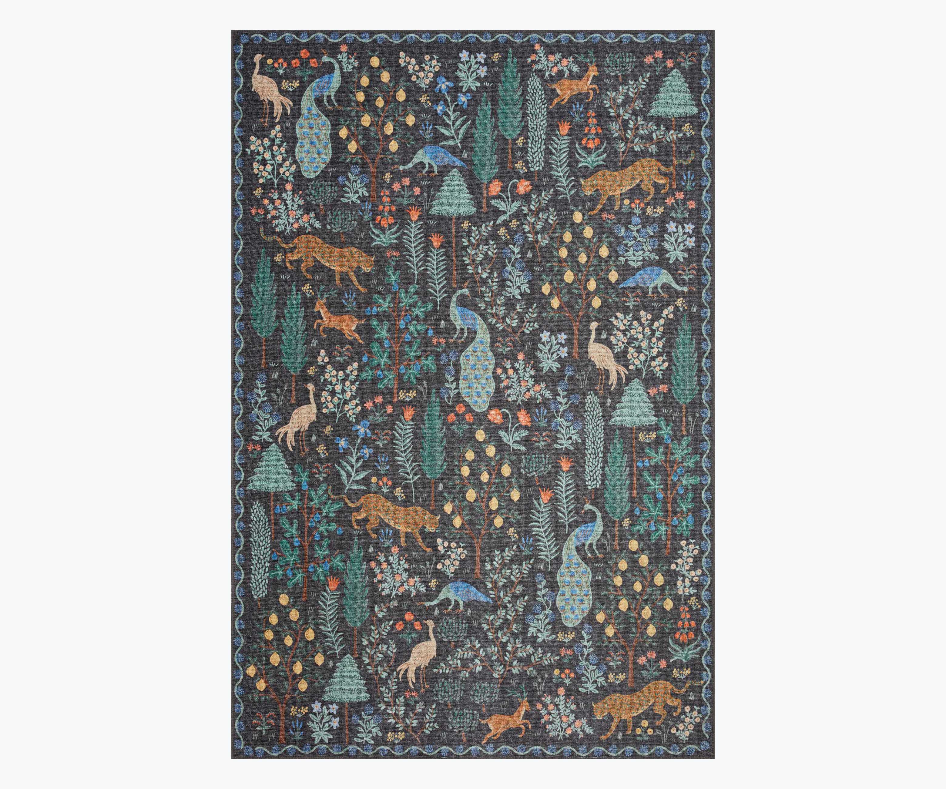 Cloverpaperco™ - Menagerie Forest Printed Rug - Black