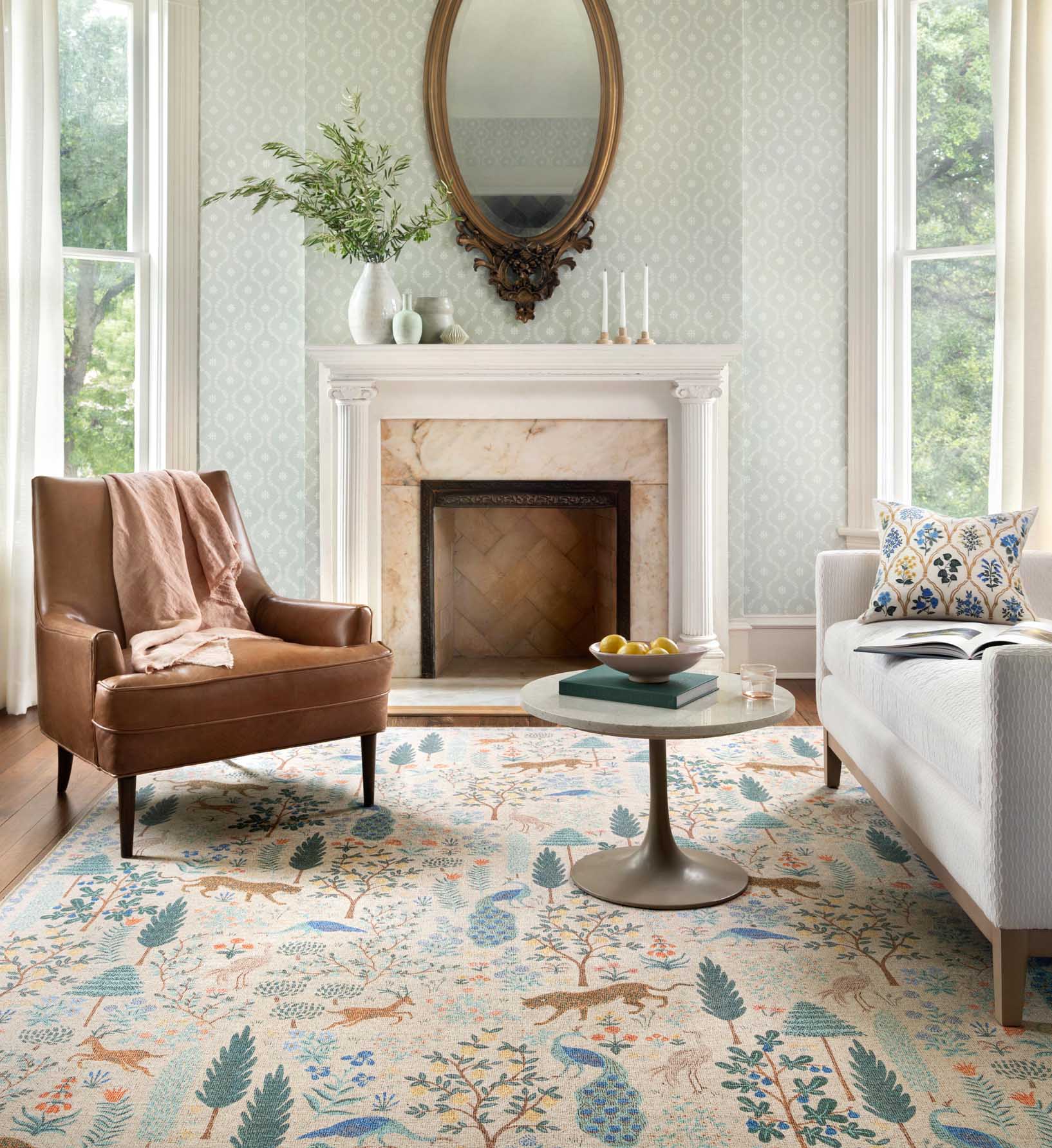 Cloverpaperco™ - Menagerie Forest Printed Rug - Cream