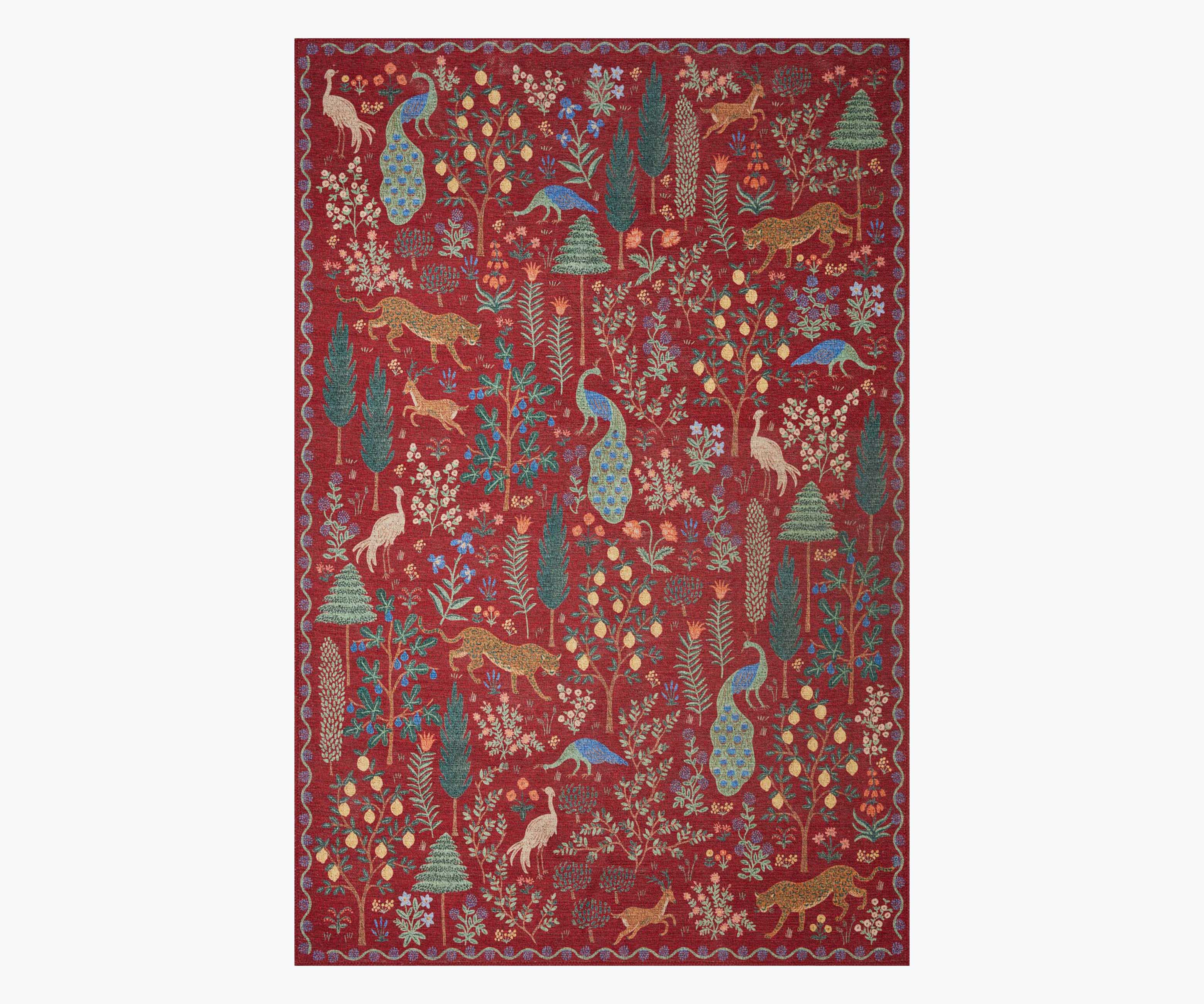 Cloverpaperco™ - Menagerie Forest Printed Rug - Crimson