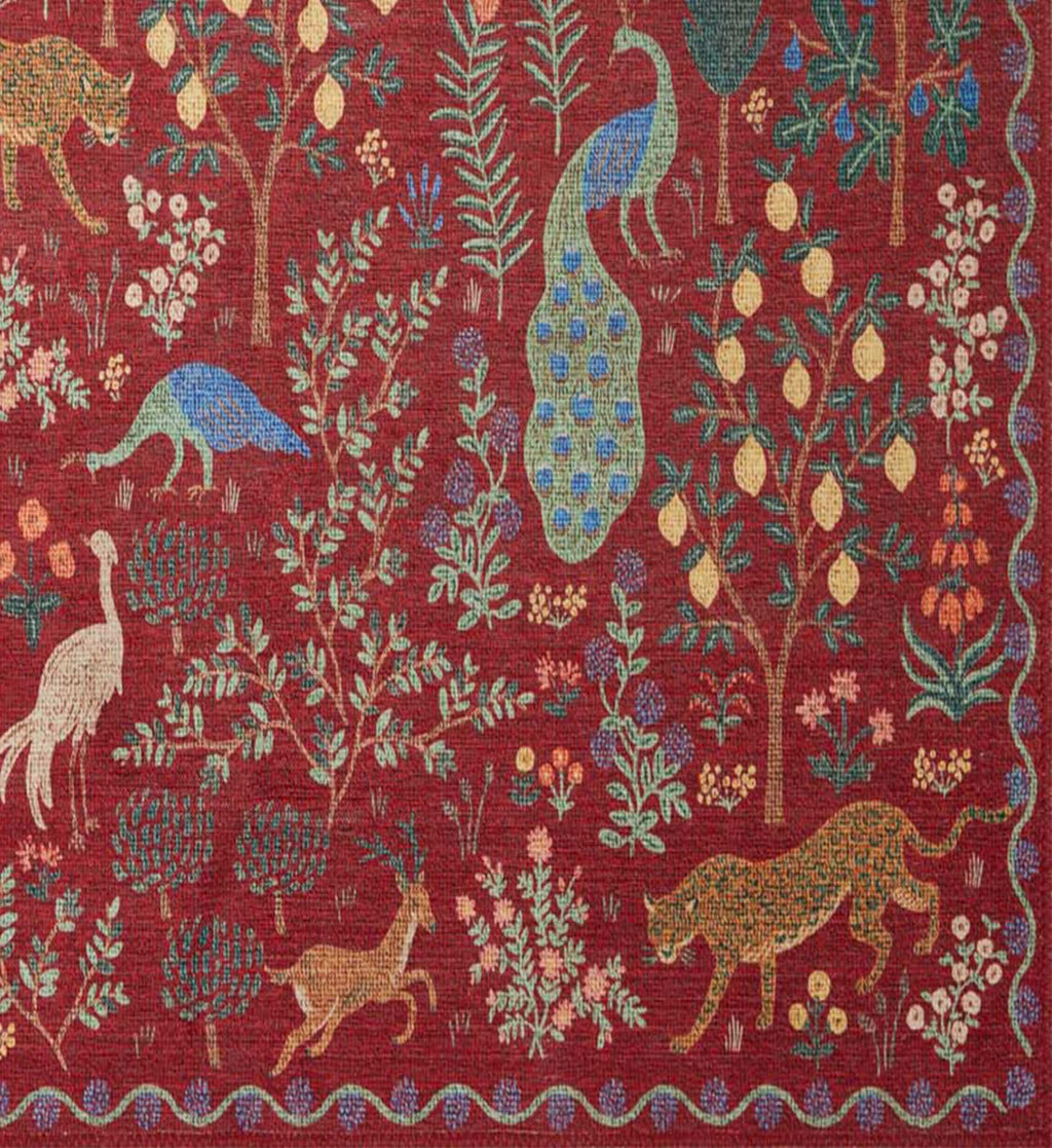 Cloverpaperco™ - Menagerie Forest Printed Rug - Crimson
