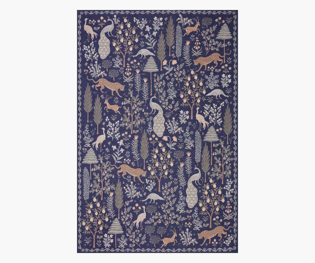 Cloverpaperco™ - Menagerie Forest Printed Rug - Navy