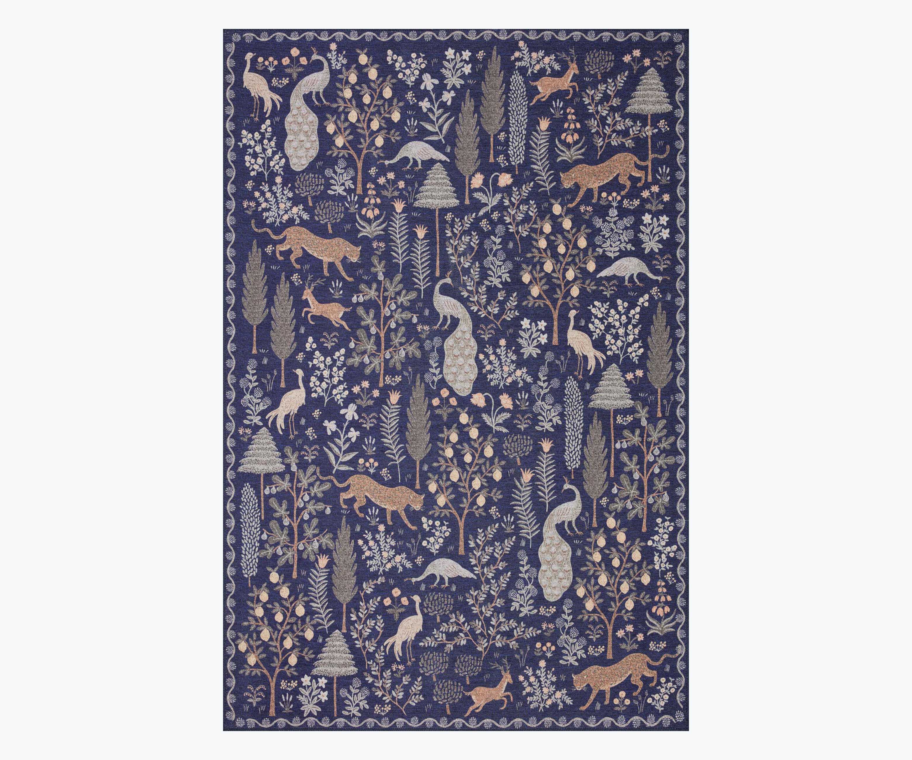 Cloverpaperco™ - Menagerie Forest Printed Rug - Navy