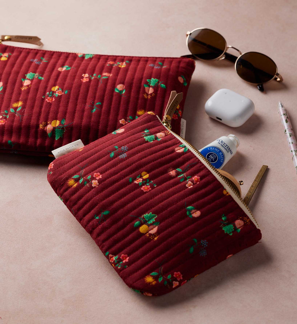 Cloverpaperco™ - Quilted Pouch Set - Ditsy Dahlia