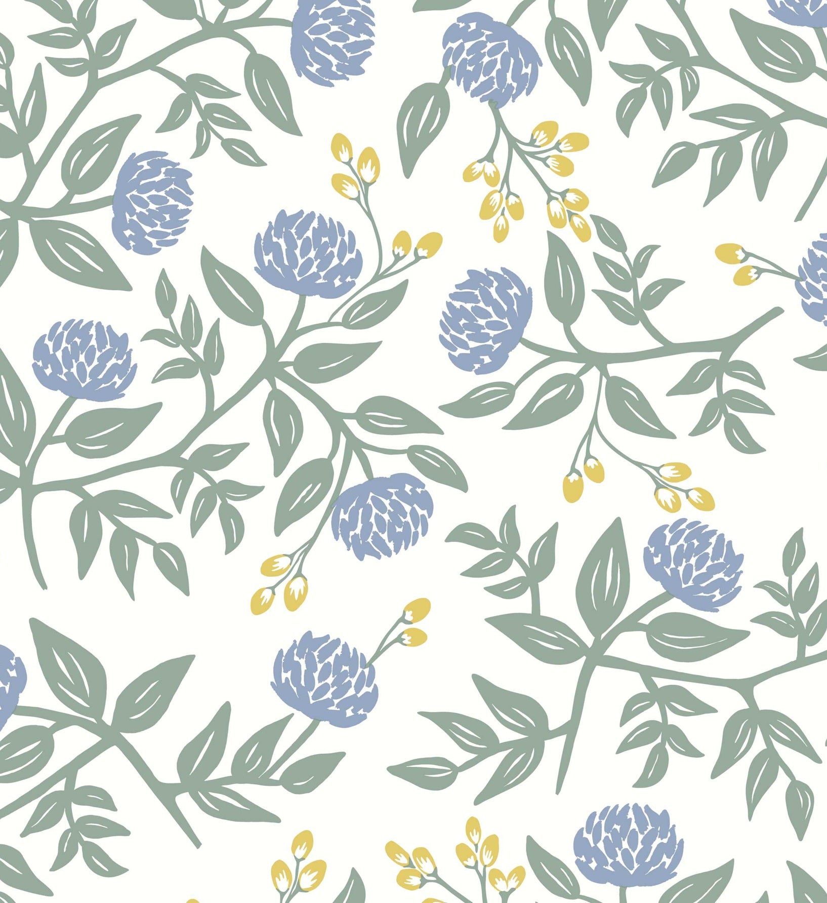 Cloverpaperco™ - Peonies Wallpaper - Periwinkle & Sage