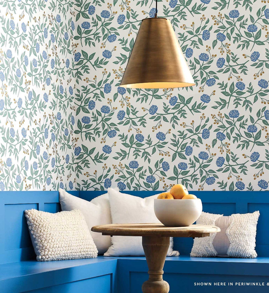 Cloverpaperco™ - Peonies Wallpaper - Periwinkle & Sage