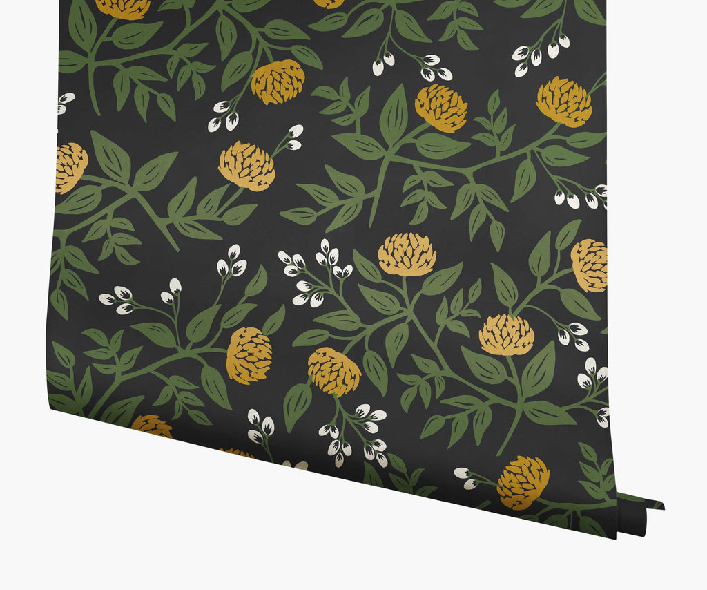 Cloverpaperco™ - Peonies Wallpaper - Black & Metallic Gold