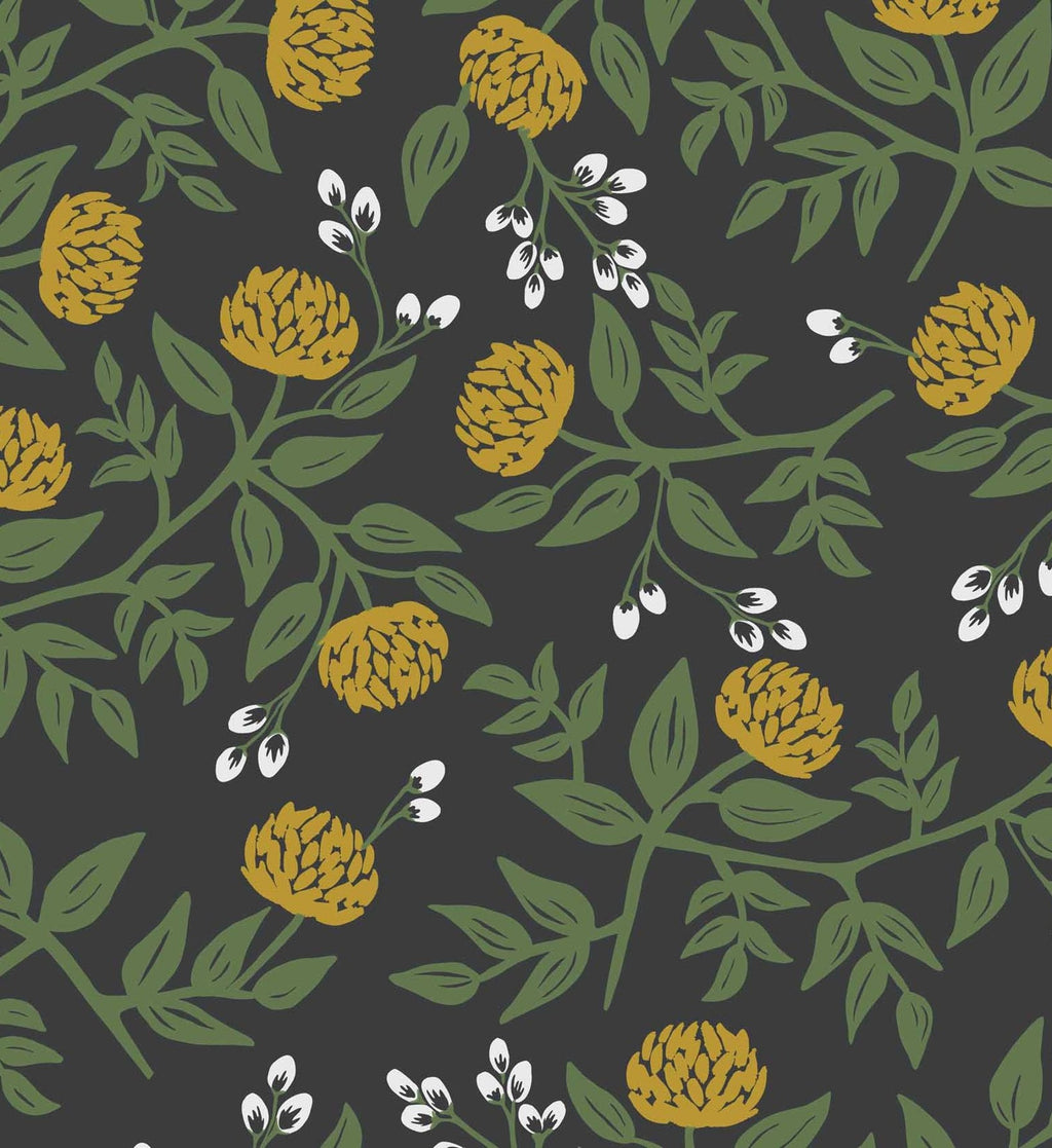 Cloverpaperco™ - Peonies Wallpaper - Black & Metallic Gold