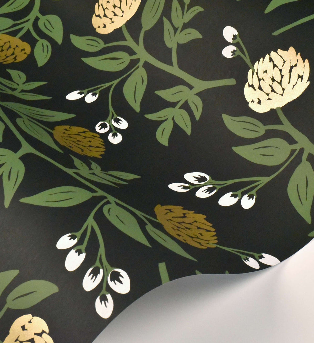 Cloverpaperco™ - Peonies Wallpaper - Black & Metallic Gold