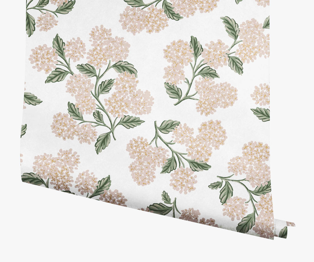 Cloverpaperco™ - Hydrangea Wallpaper - White & Blush