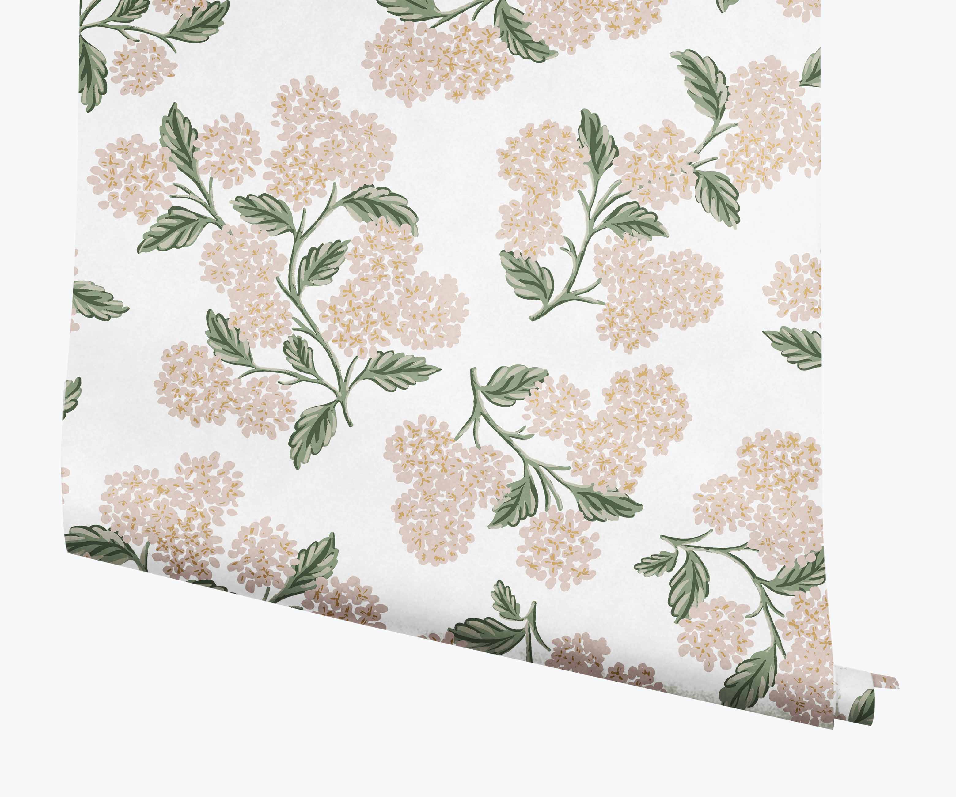 Cloverpaperco™ - Hydrangea Wallpaper - White & Blush