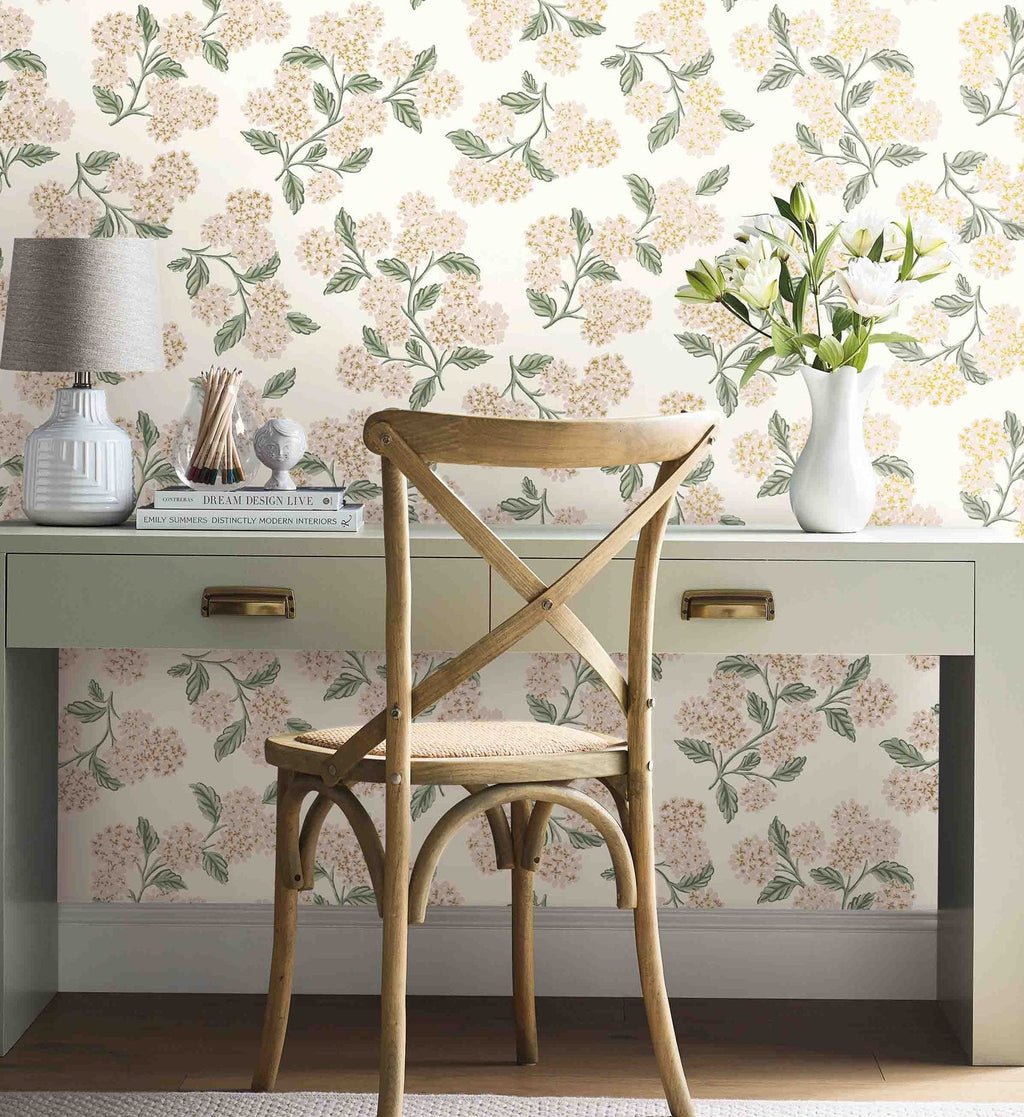 Cloverpaperco™ - Hydrangea Wallpaper - White & Blush