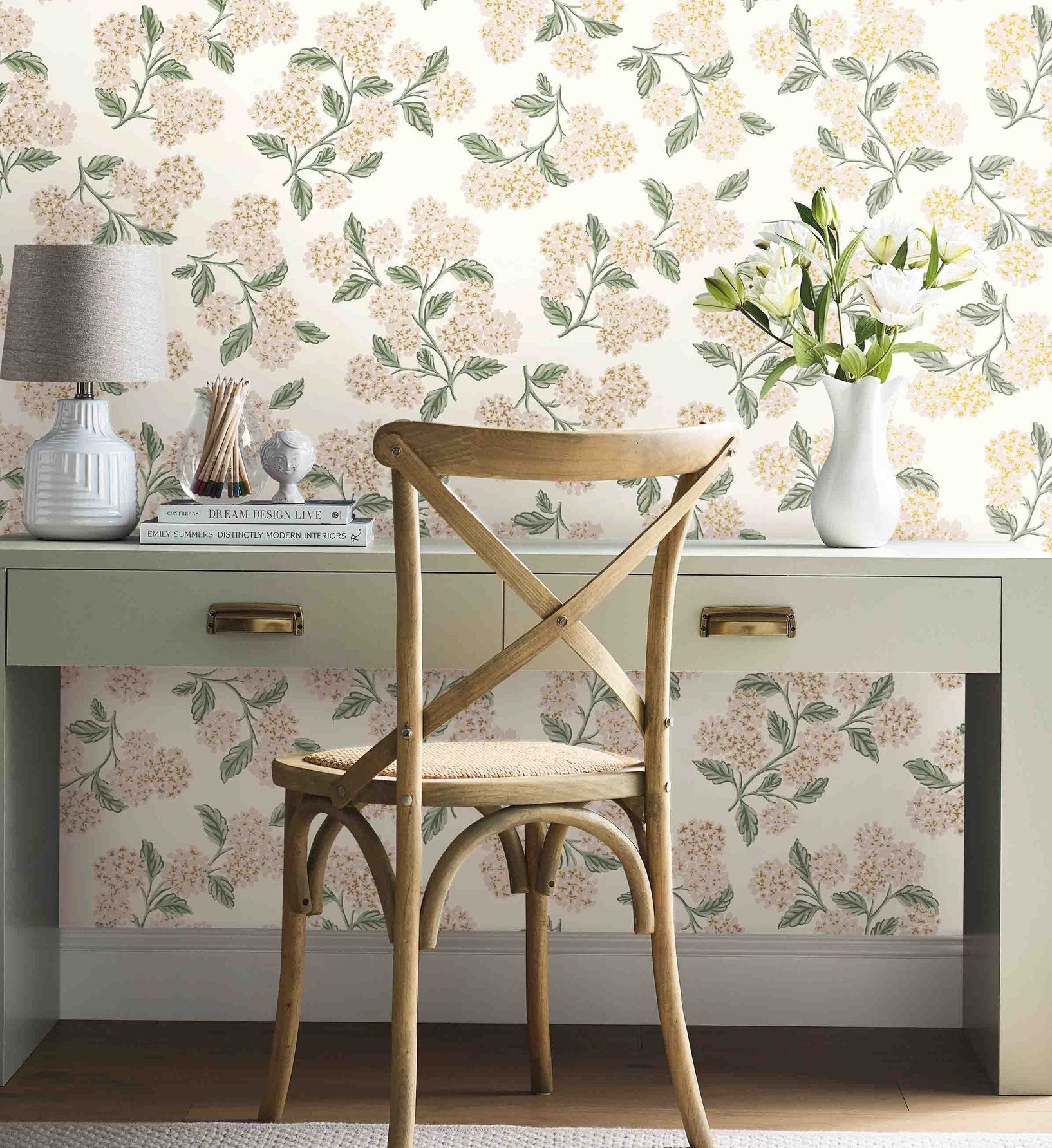 Cloverpaperco™ - Hydrangea Wallpaper - White & Blush